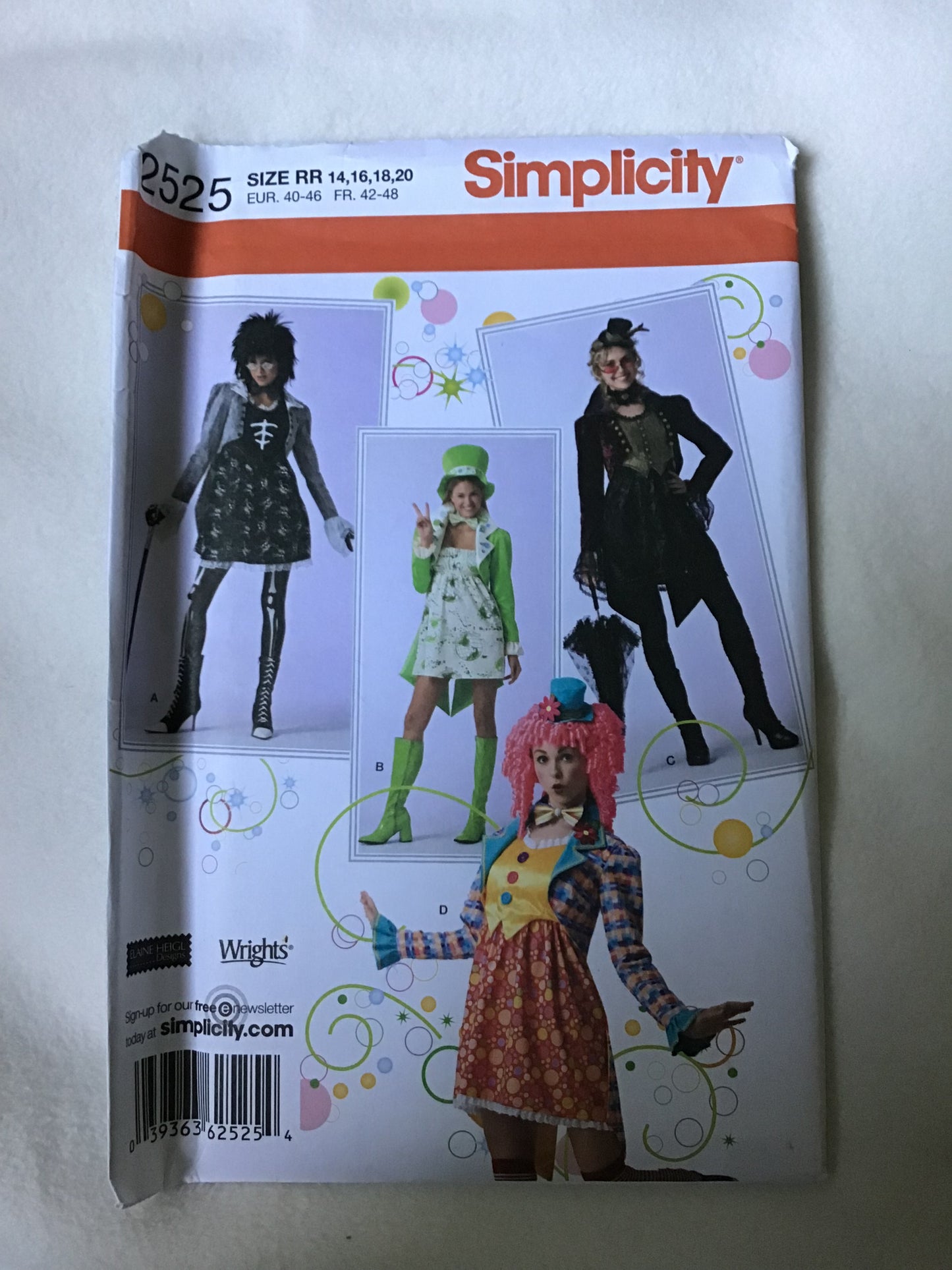 Pattern Simplicity 2525 Women's Colorful Costumes with Hats Size 6-20