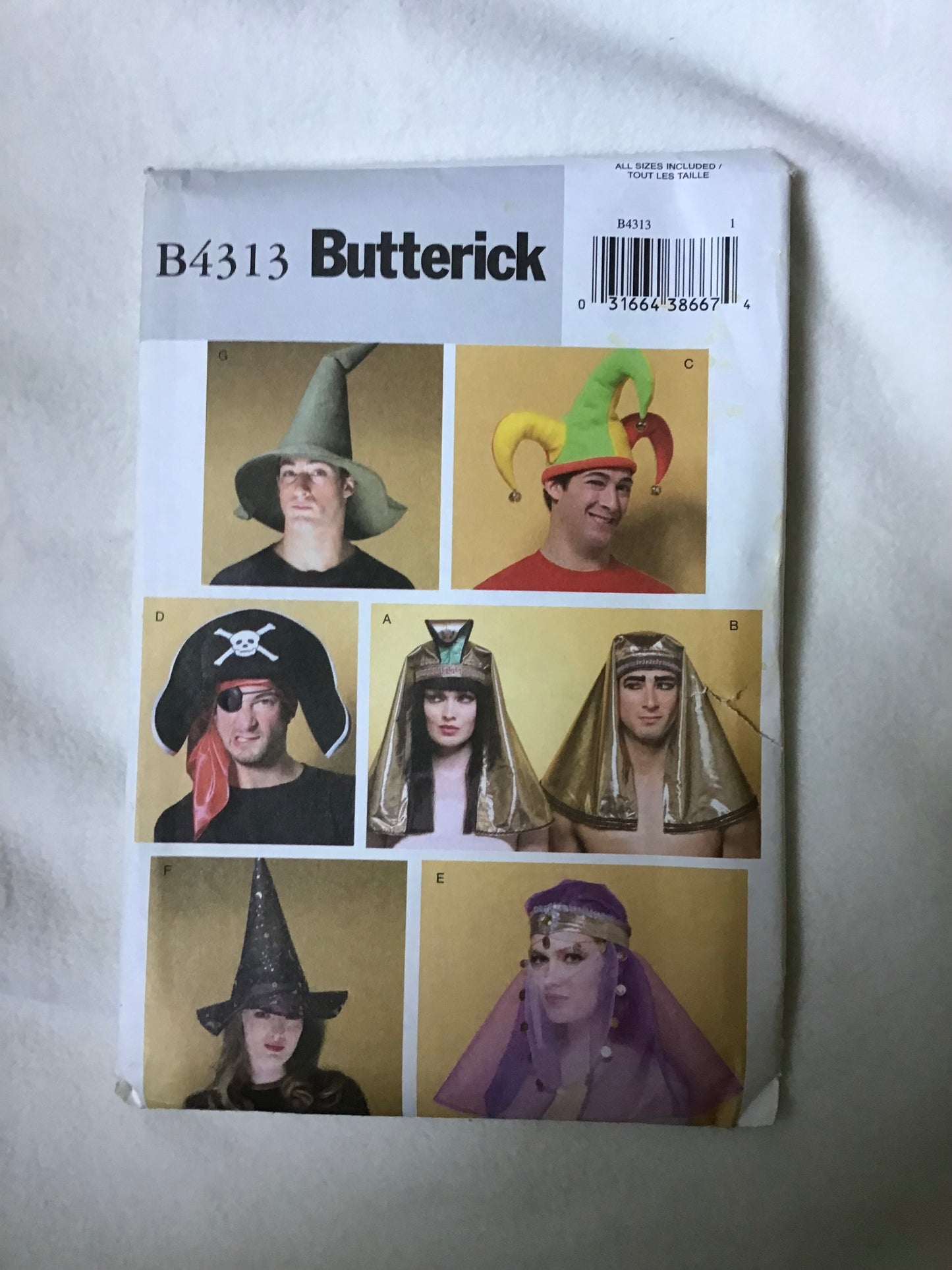 Pattern Butterick B4313 Jester Wizard Witch Pirate Pharaoh Oracle Costume Headwear
