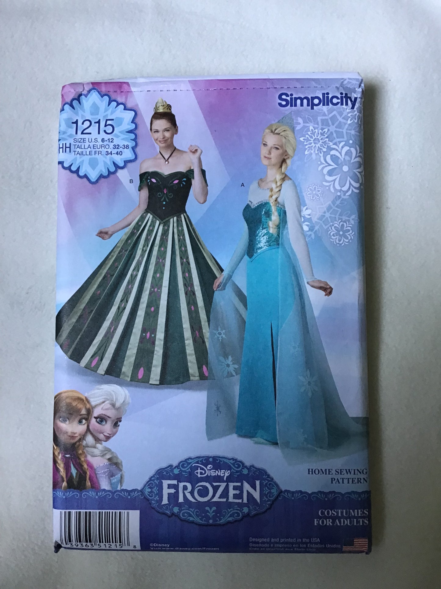 Pattern Simplicity 1215 Disney Frozen Ana and Elsa Costumes Size 6-12