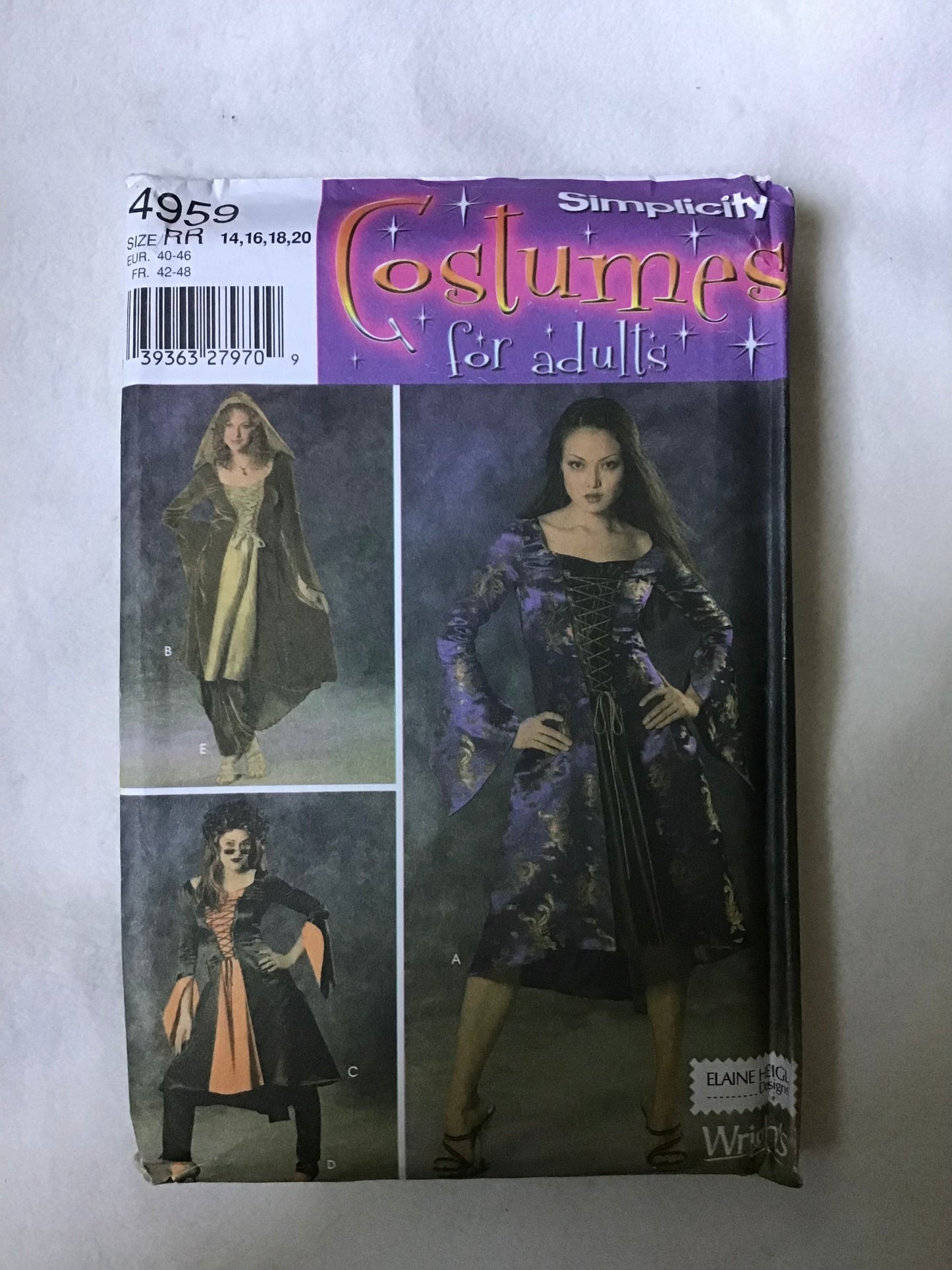 Pattern Simplicity Costumes for Adults 4959 Women's Costume Dresses Size 14-20
