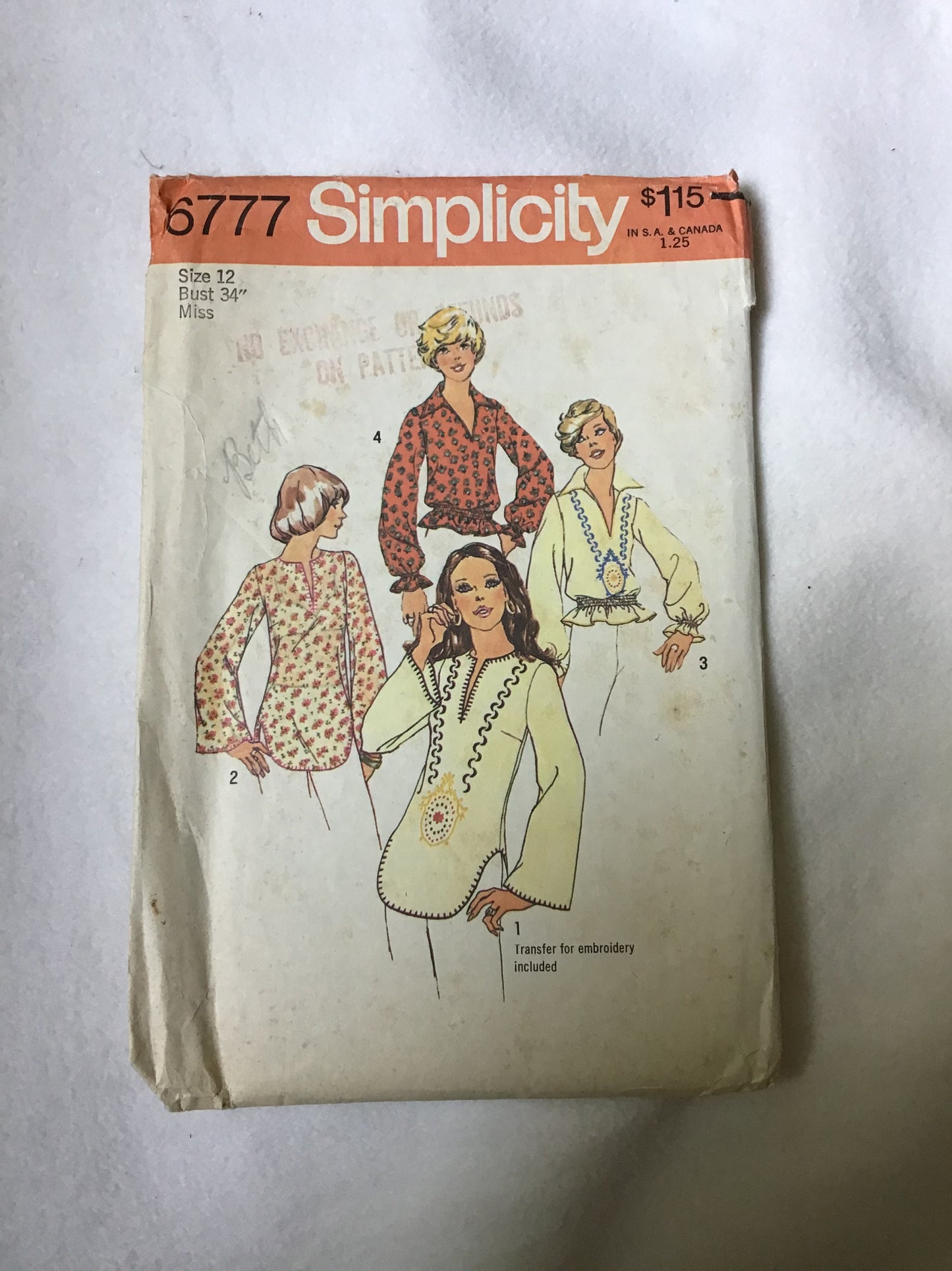 Pattern Simplicity 6777 Young Teens' and Women's Pullover Tops Size 12 Vintage