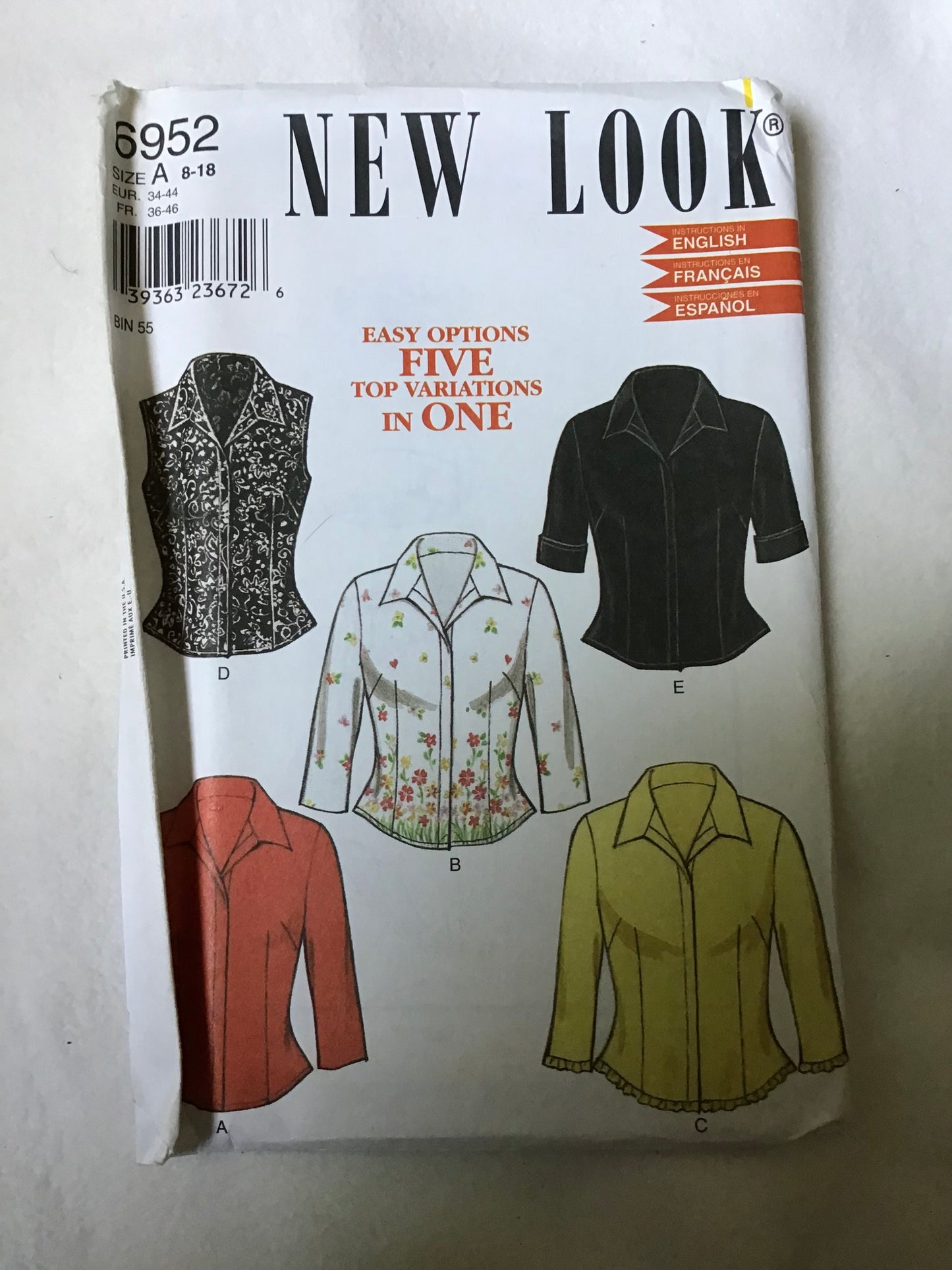 Pattern Simplicity New Look 6952 Easy Options Five Top Variations In One Size 8-18