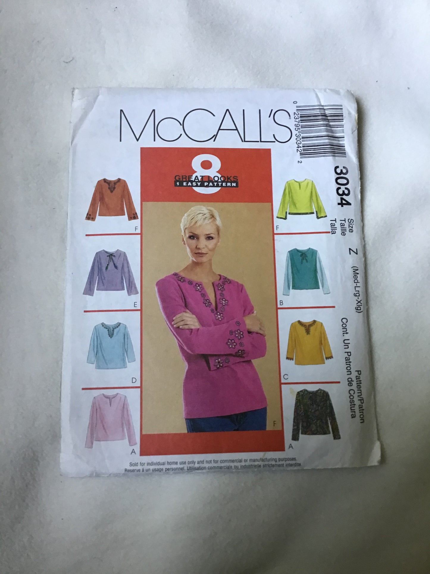 Pattern McCall's 3034 8 Great Looks 1 Easy Pattern Women's Top Size 4-22