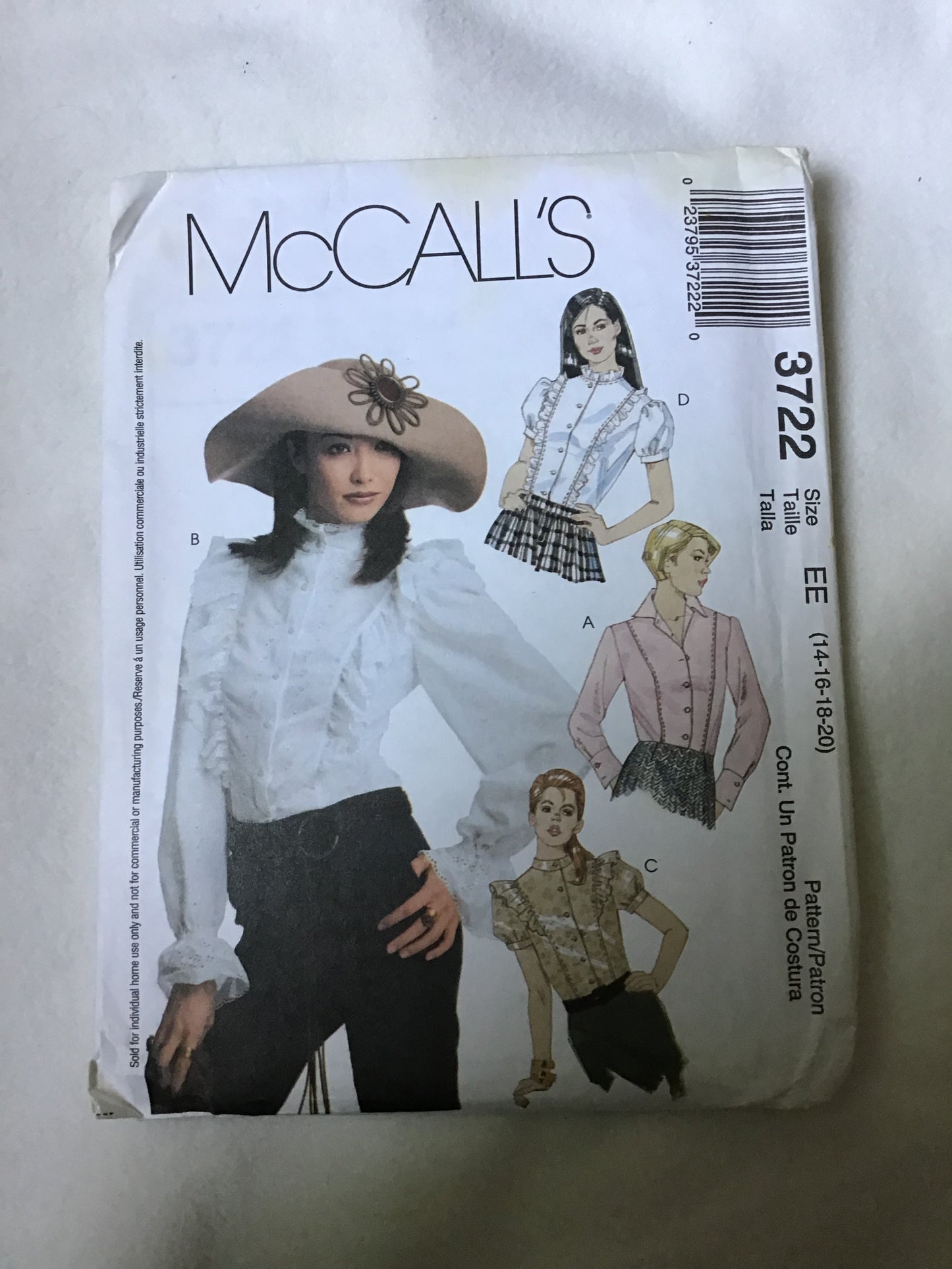 Pattern McCall's 3722 Women's Blouses Size 6-20