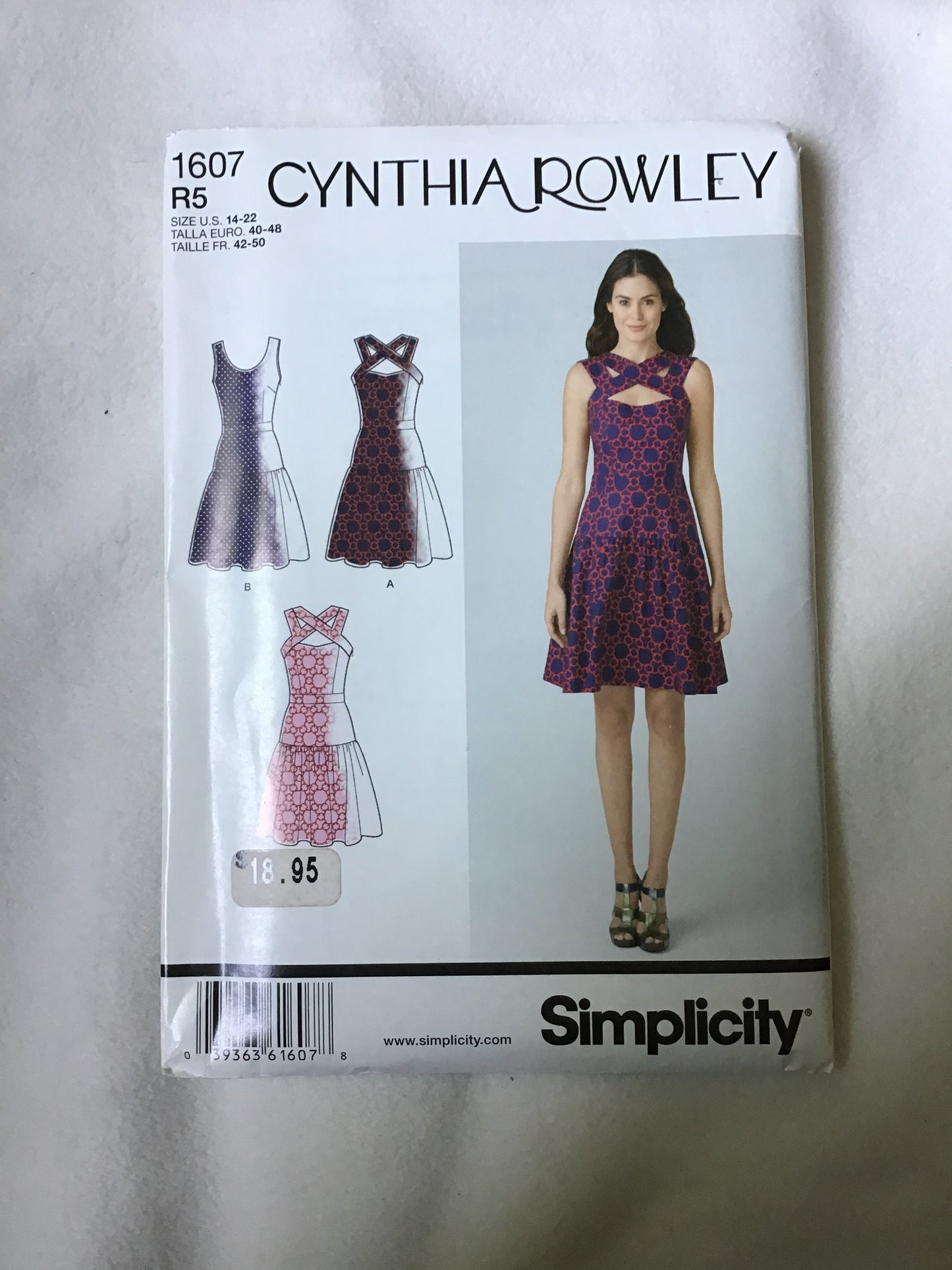 Pattern Simplicity 1607 Cynthia Rowley Women's Dress with Bodice Variations Size 14-22