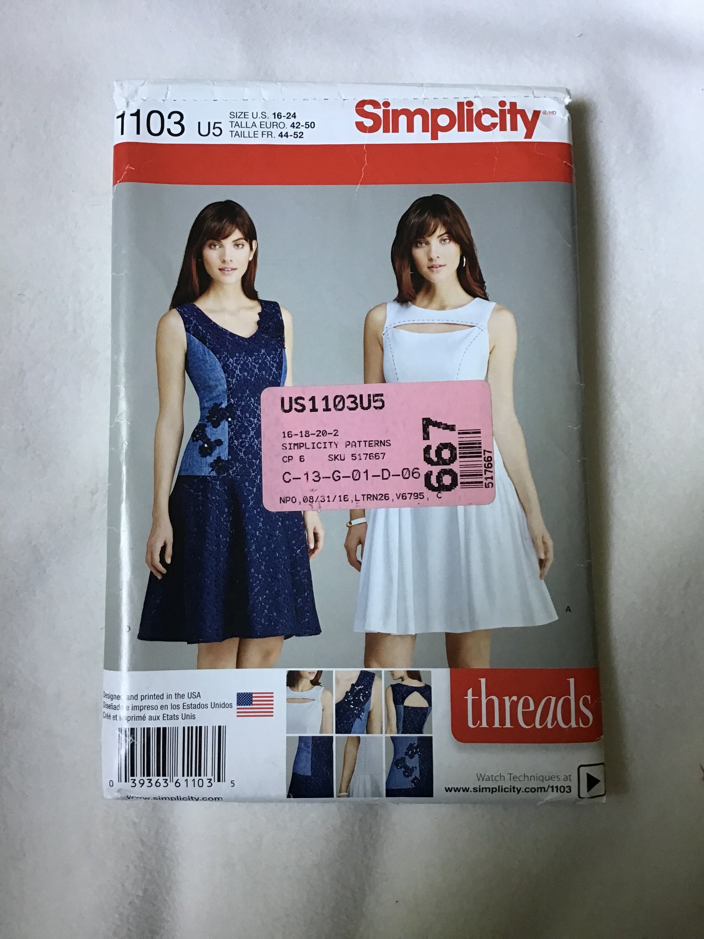 Pattern Simplicity 1103 Women's Petite Dress with Bodice and Skirt Variation Size 16-24