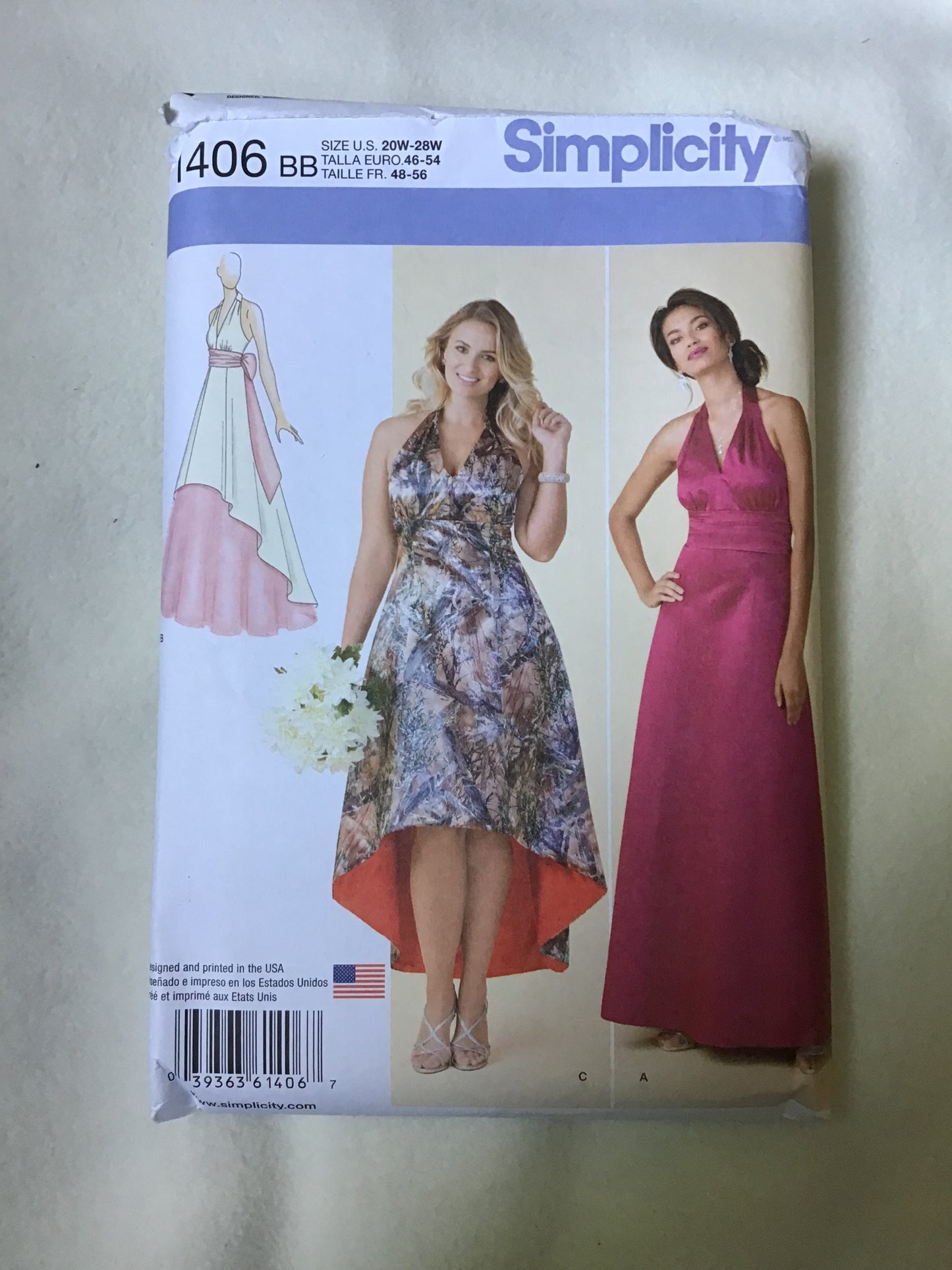 Pattern Simplicity 1406 Women's Dress with Cummerbund and Sash Size 10-28W