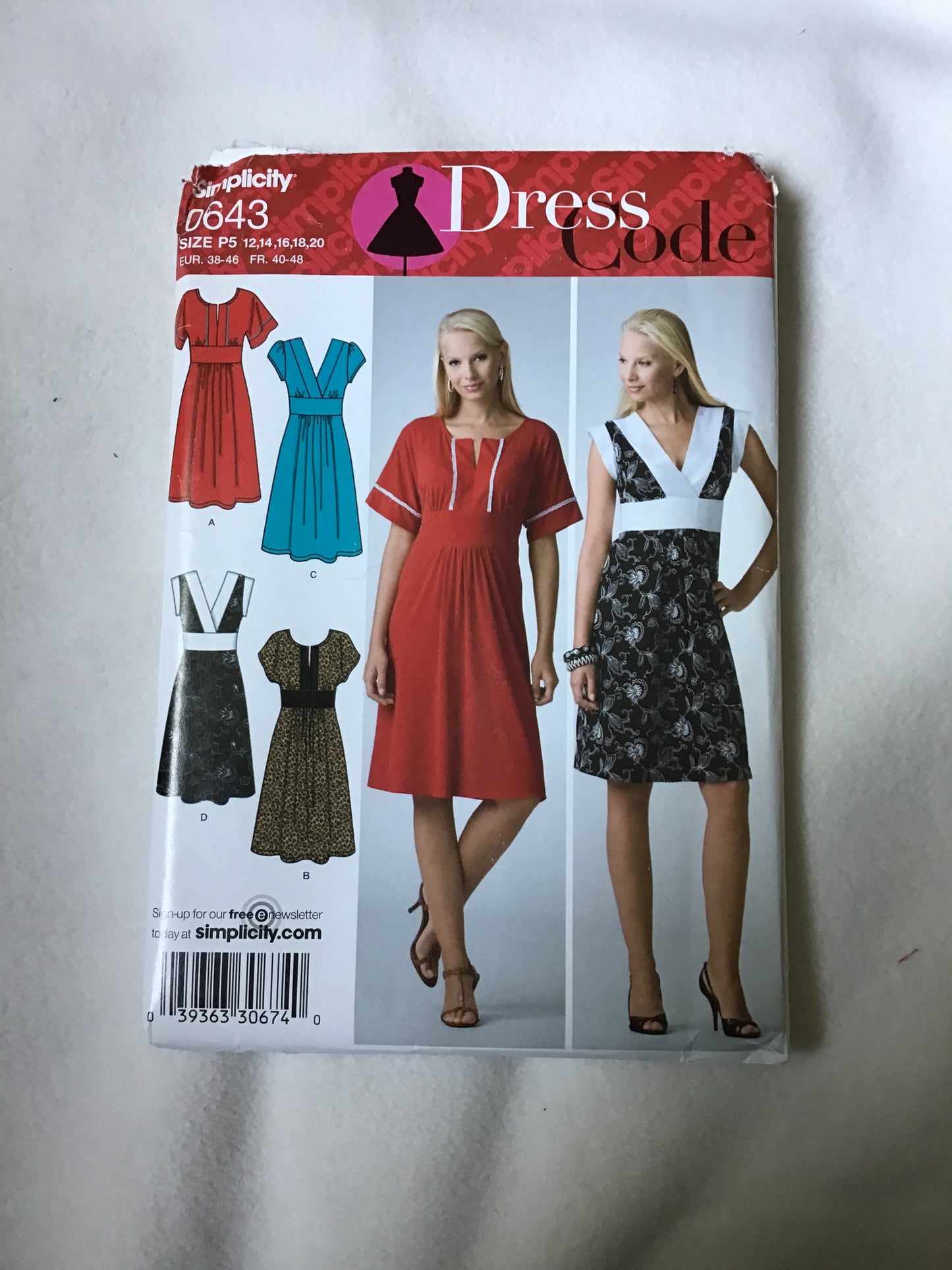 Pattern Simplicity 0643 Dress Code Women's Dress Size 12-20