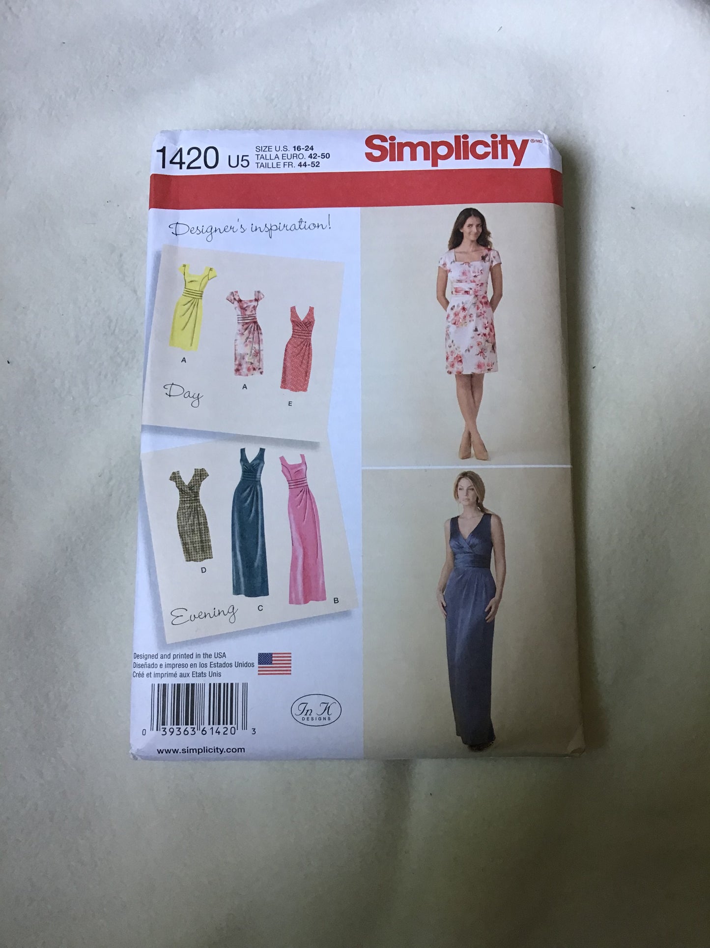 Pattern Simplicity 1420 Women's Dress in Two Lengths with Bodice Variations Size 16-24