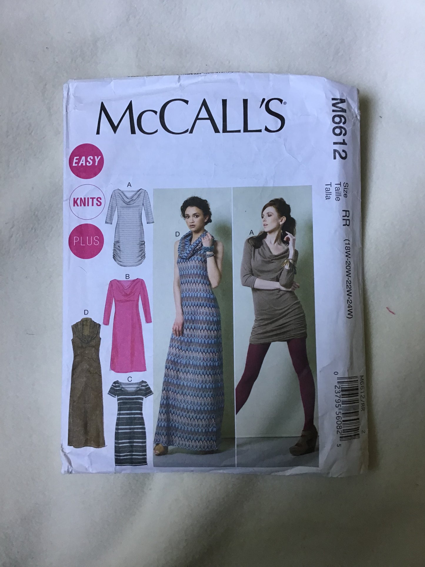 Pattern McCall's M6612 Easy Knits Plus Women's Dresses Size 18-24W