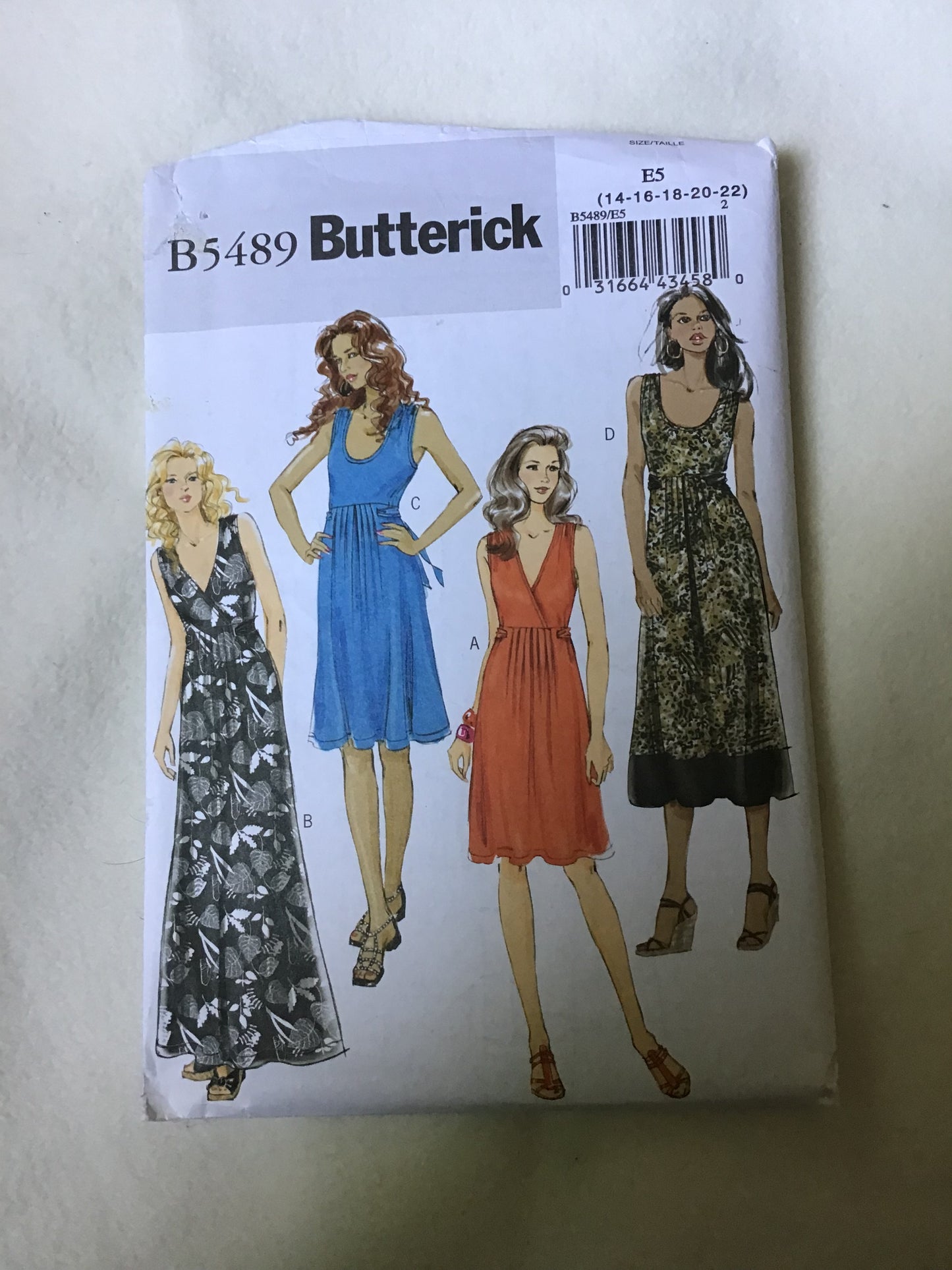 Pattern Butterick B5489 Women's Dress Size 14-22