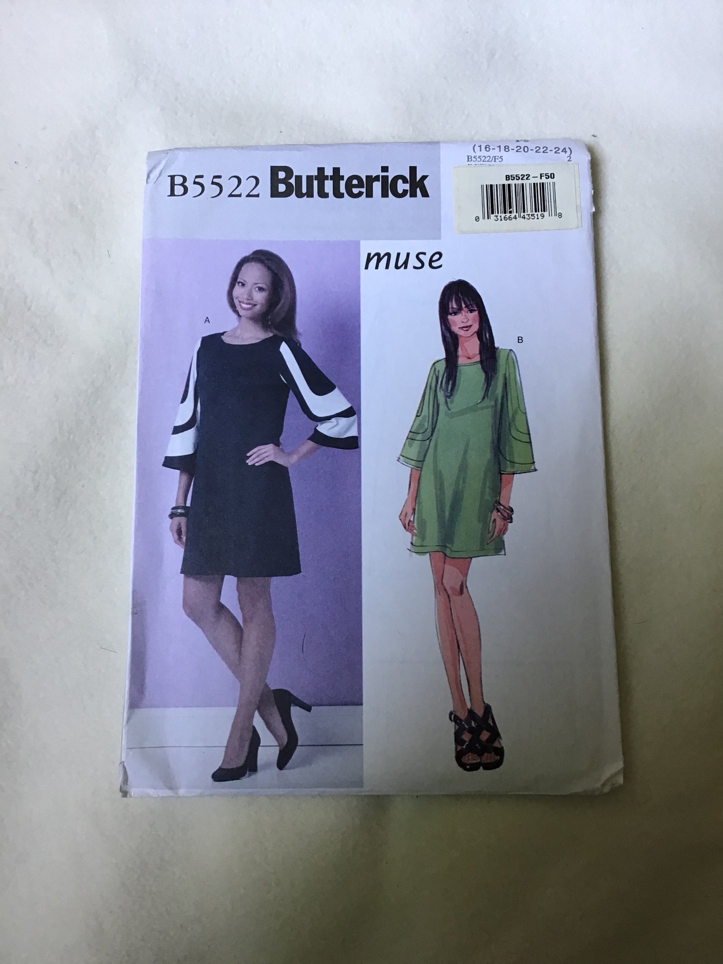 Pattern Butterick B5522 Muse Women's Dress Size 16-24