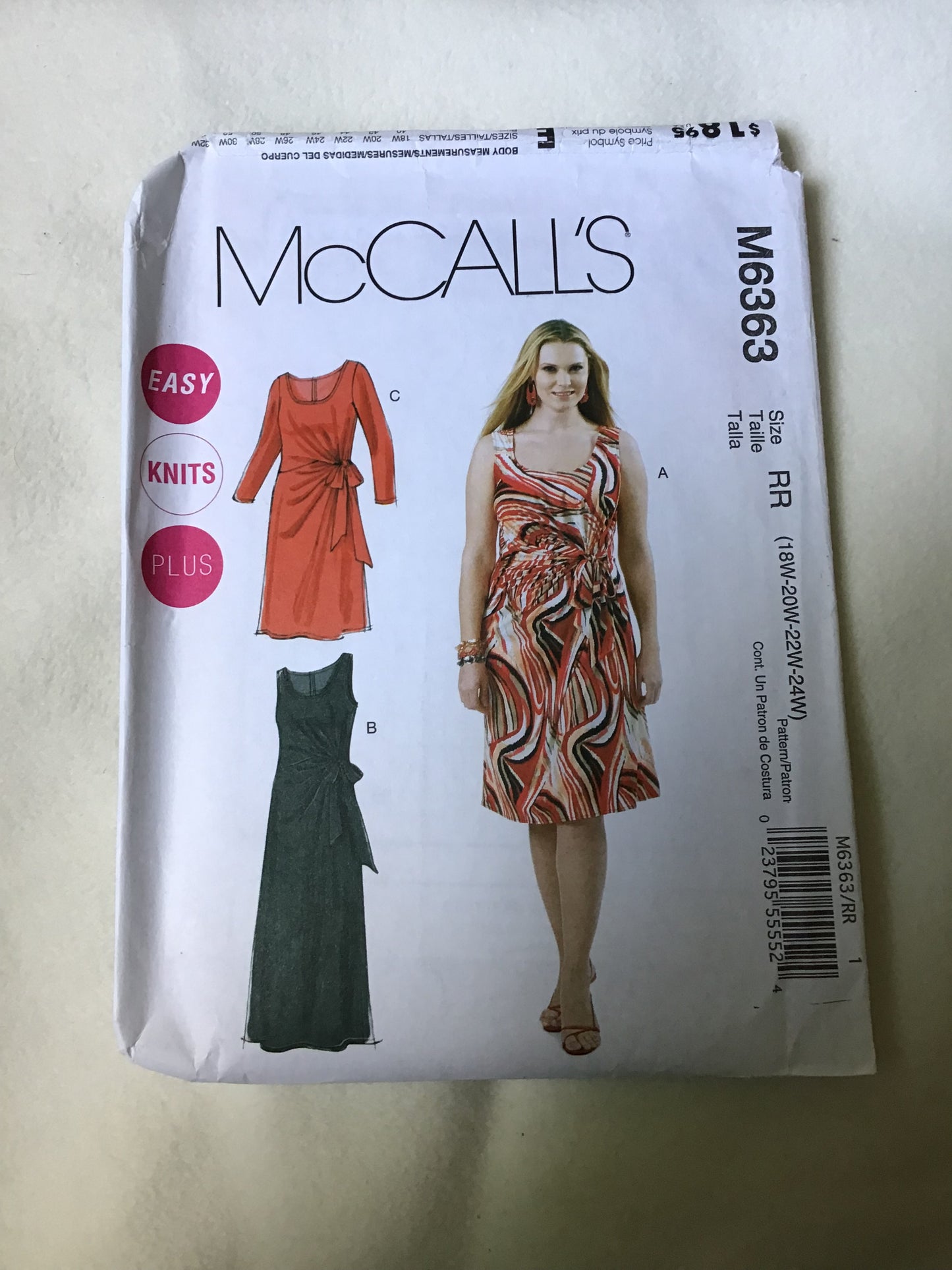 Pattern McCall's M6363 Easy Knits Plus Women's Dresses in Two Lengths Size 18W-32W