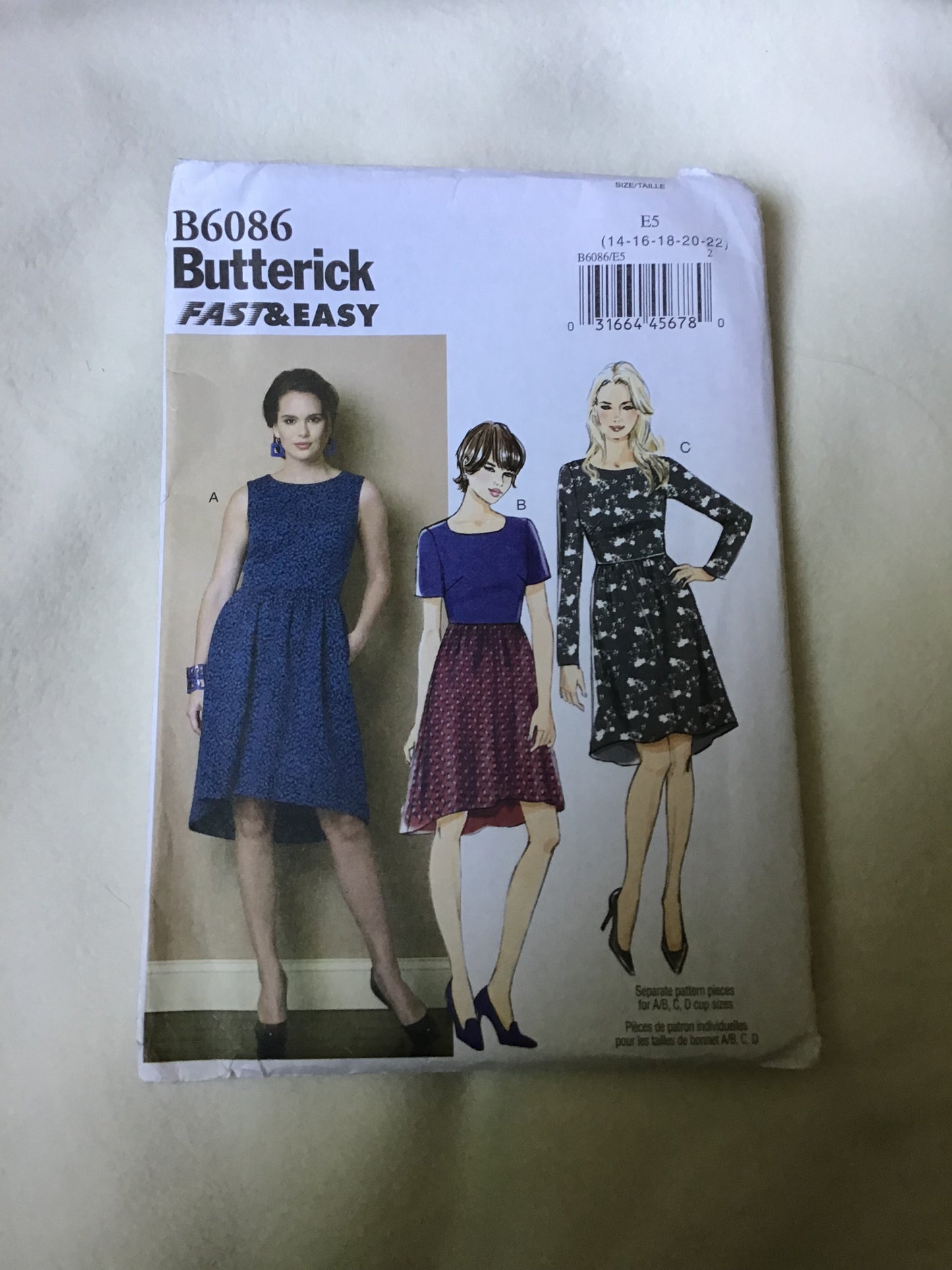Pattern Butterick B6086 Fast and Easy Women's Dress Size 14-22