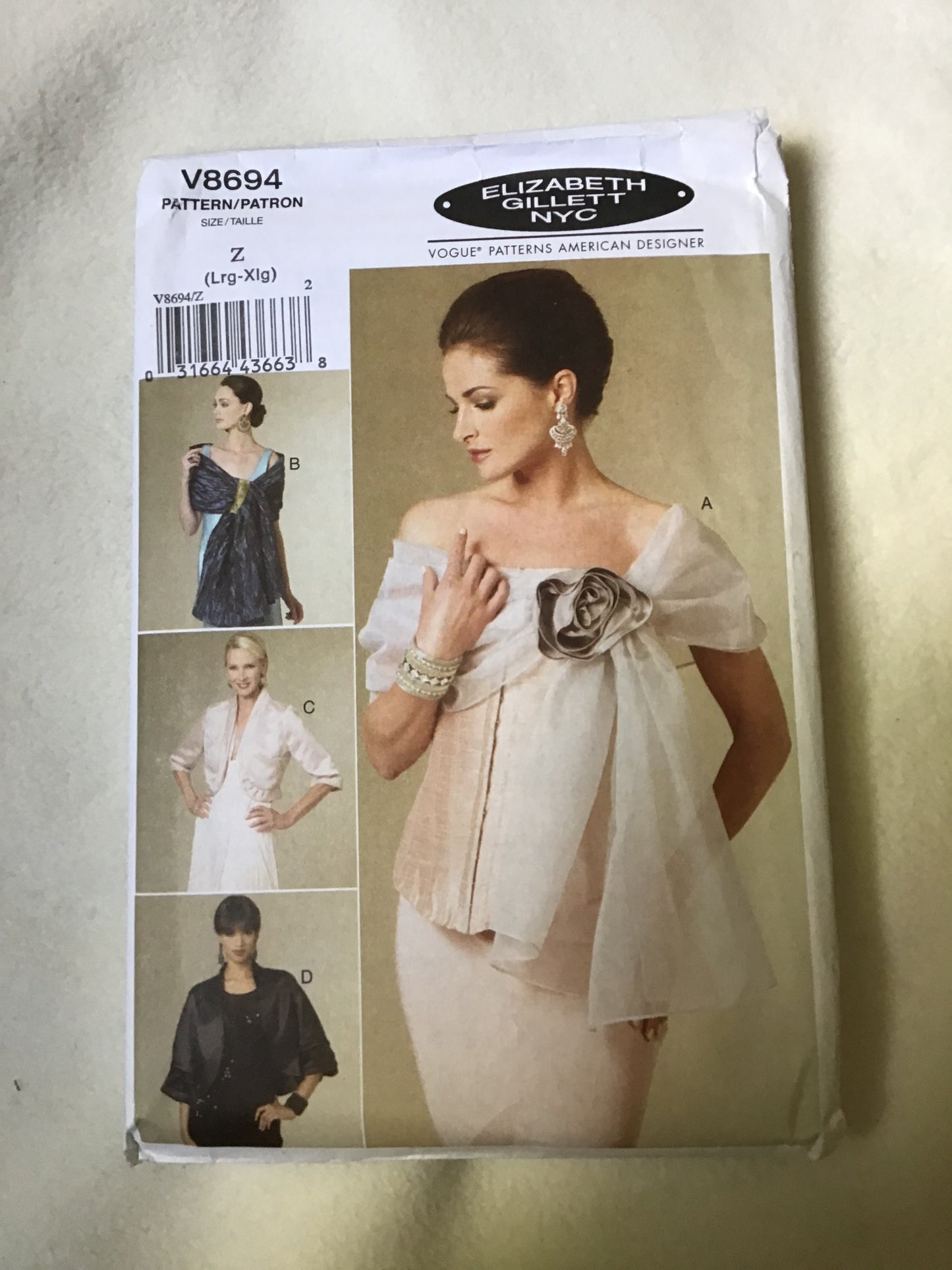 Pattern Vogue V8694 Elizabeth Gillet NYC Misses' Wrap and Jacket Size L-XL
