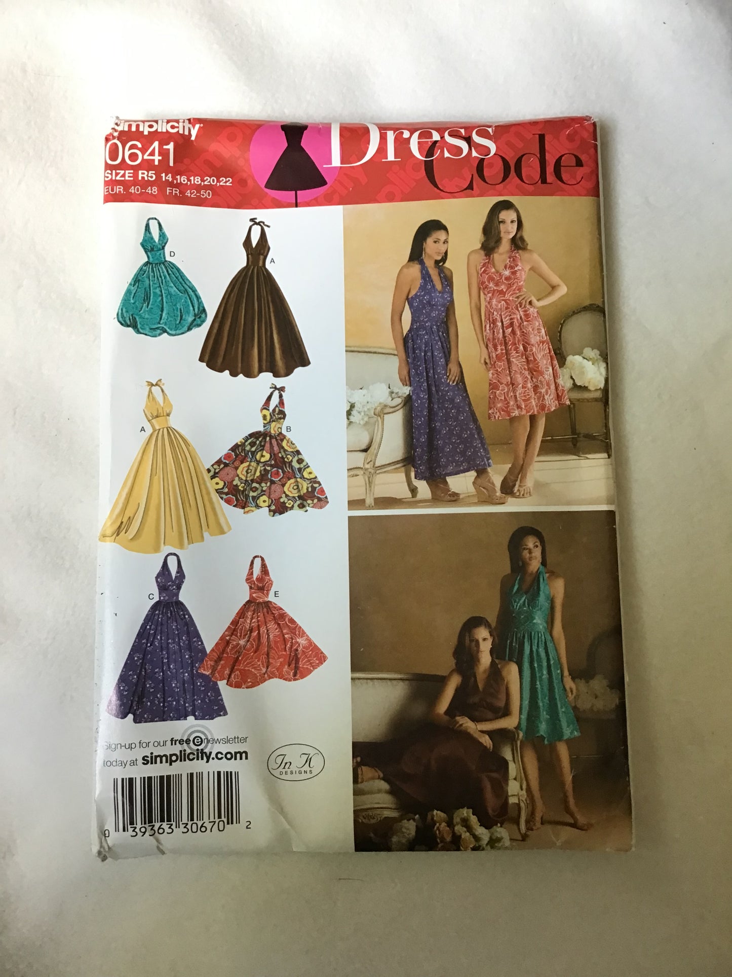 Pattern Simplicity 5096 Dress Code Misses' Evening Dresses Size 14-22