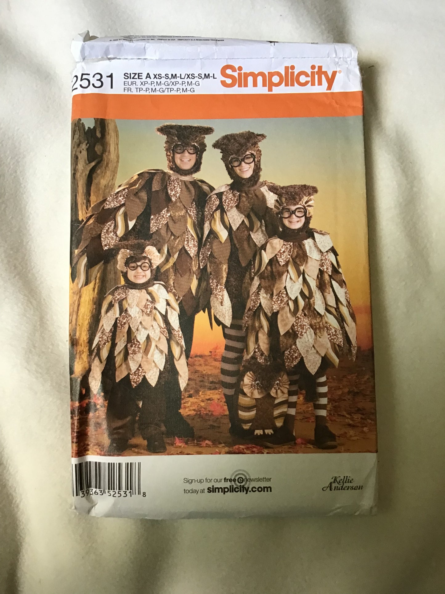 Pattern Simplicity 2531 Owl Costume Child's, Teen & Adult Sizes XS-L