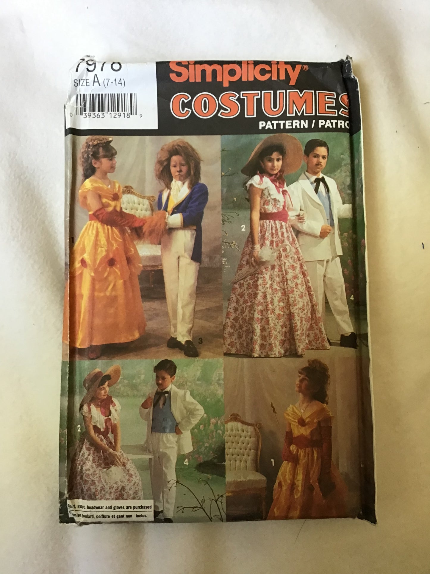 Pattern Simplicity 7978 Old South & Fairy Tale Costumes Kids Size 7-14