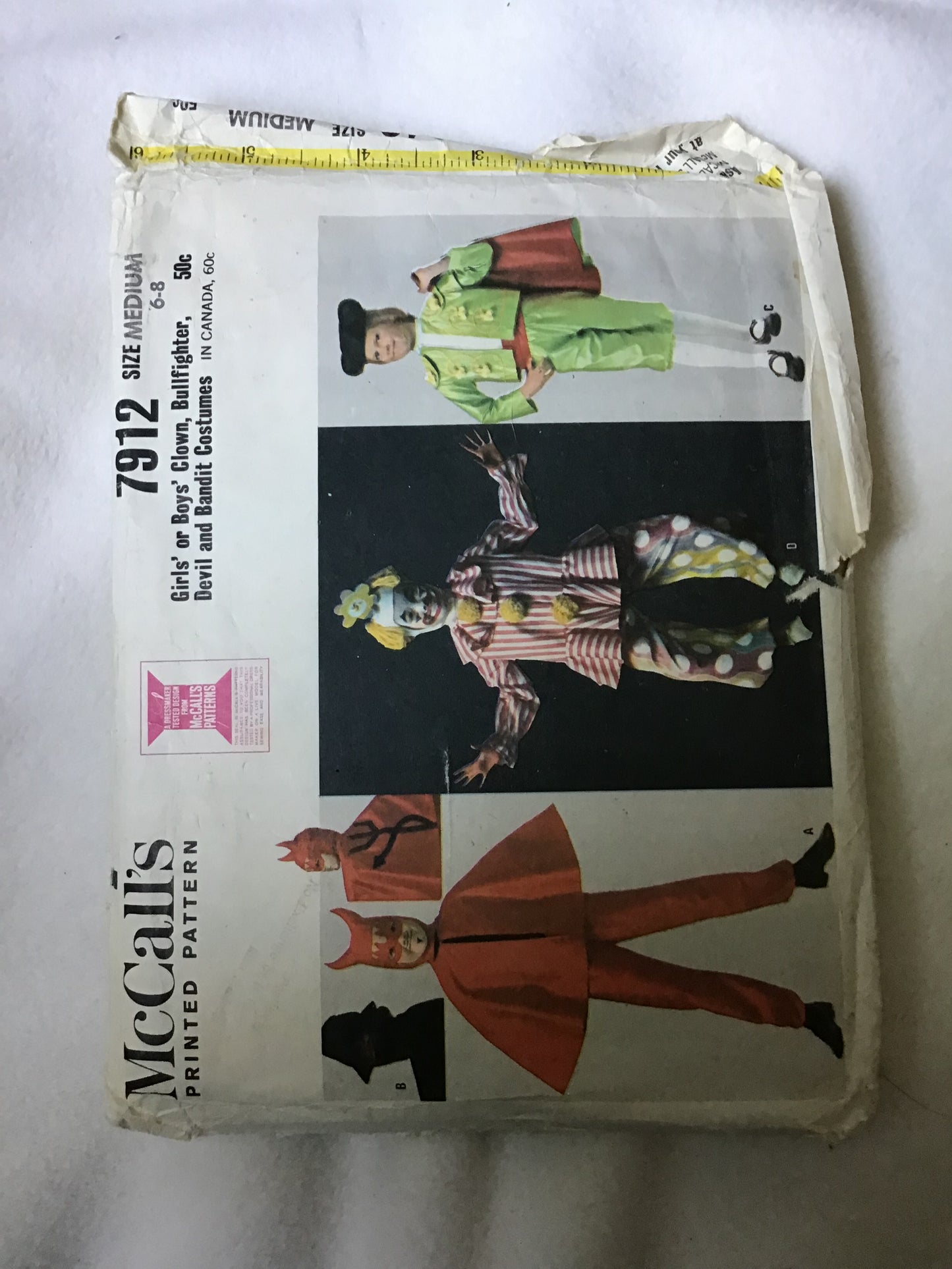 Pattern McCall's 7912 Kids Clown, Bullfighter, Devil & Bandit Costumes Size 6-8