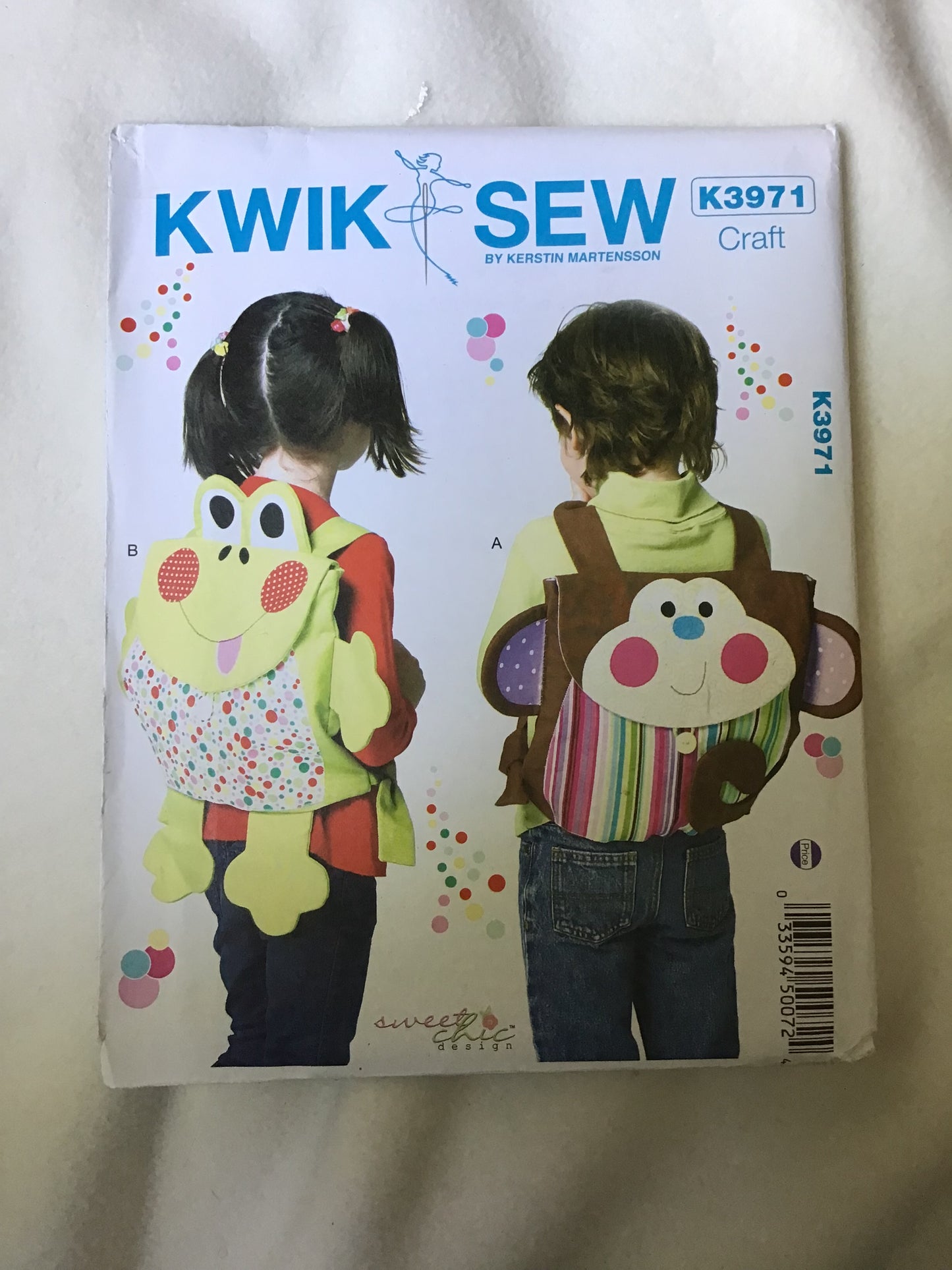 Pattern Kwik Sew K3971 Kid's Frog and Monkey Animal Backpacks