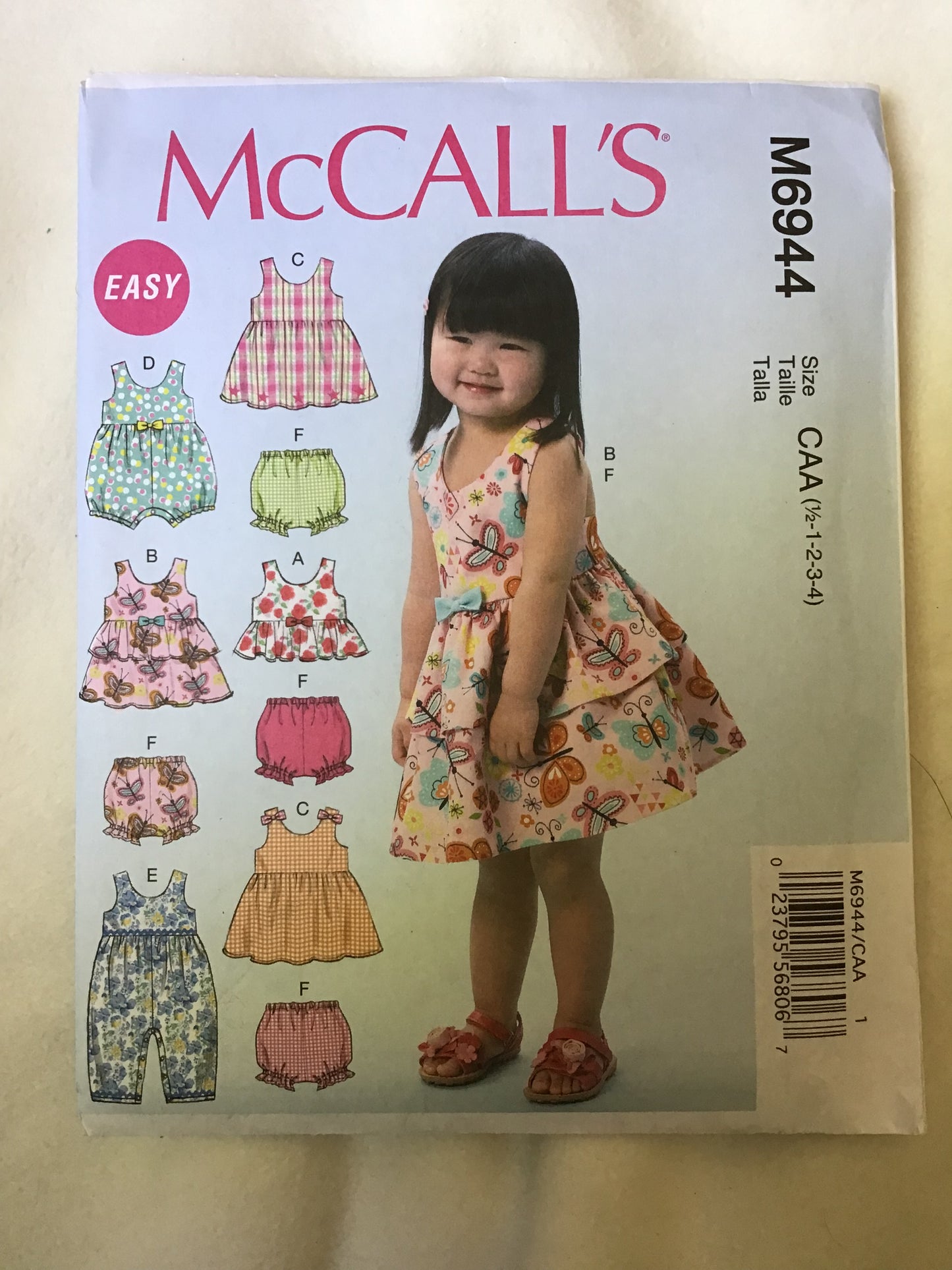Pattern McCall's M6944 Toddler's Top, Dress, Rompers & Panties Size 1/2 - 5