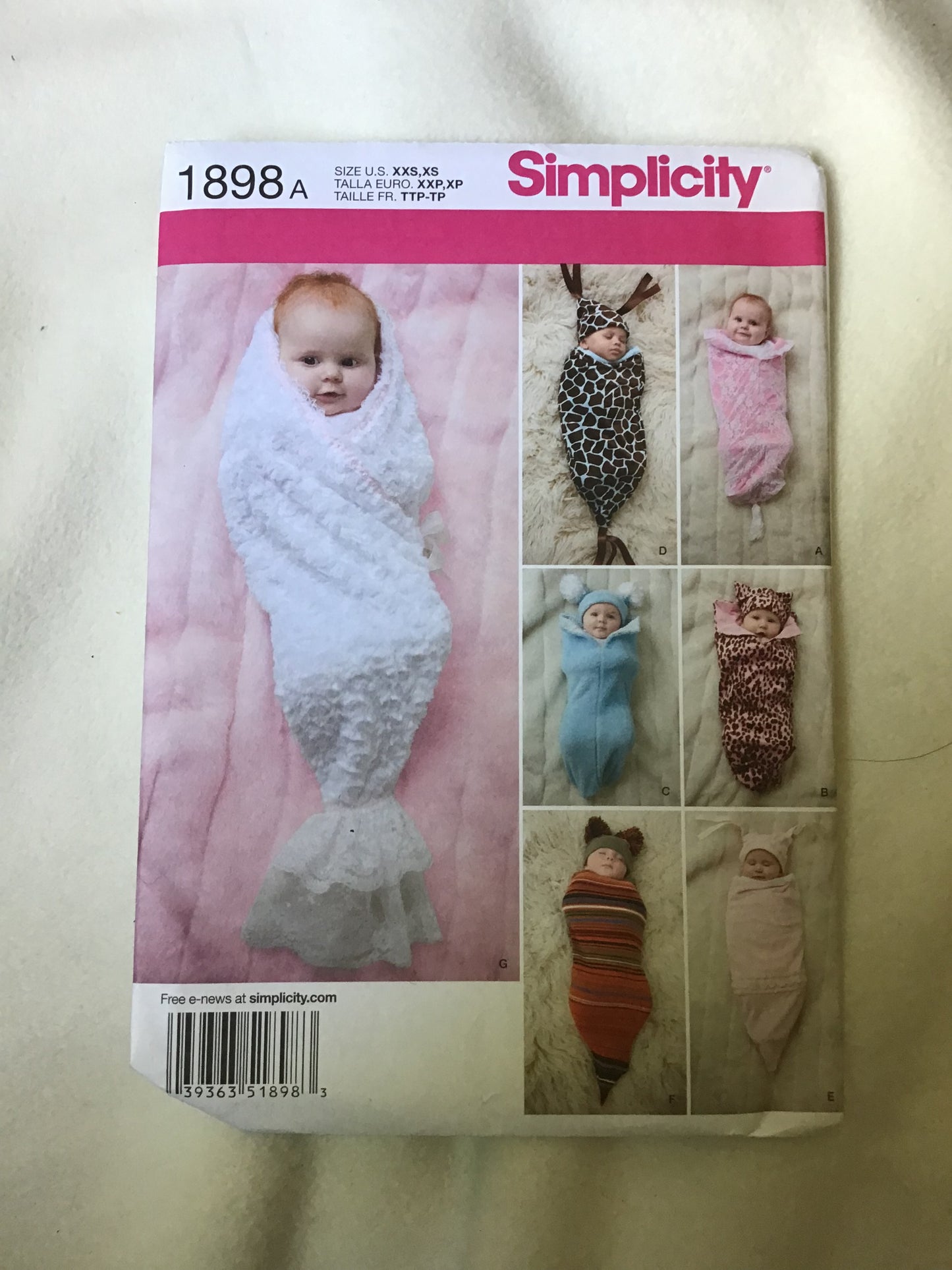 Pattern McCall's 1898 Babies' Swaddling Sacks & Hat Size XXS-XS