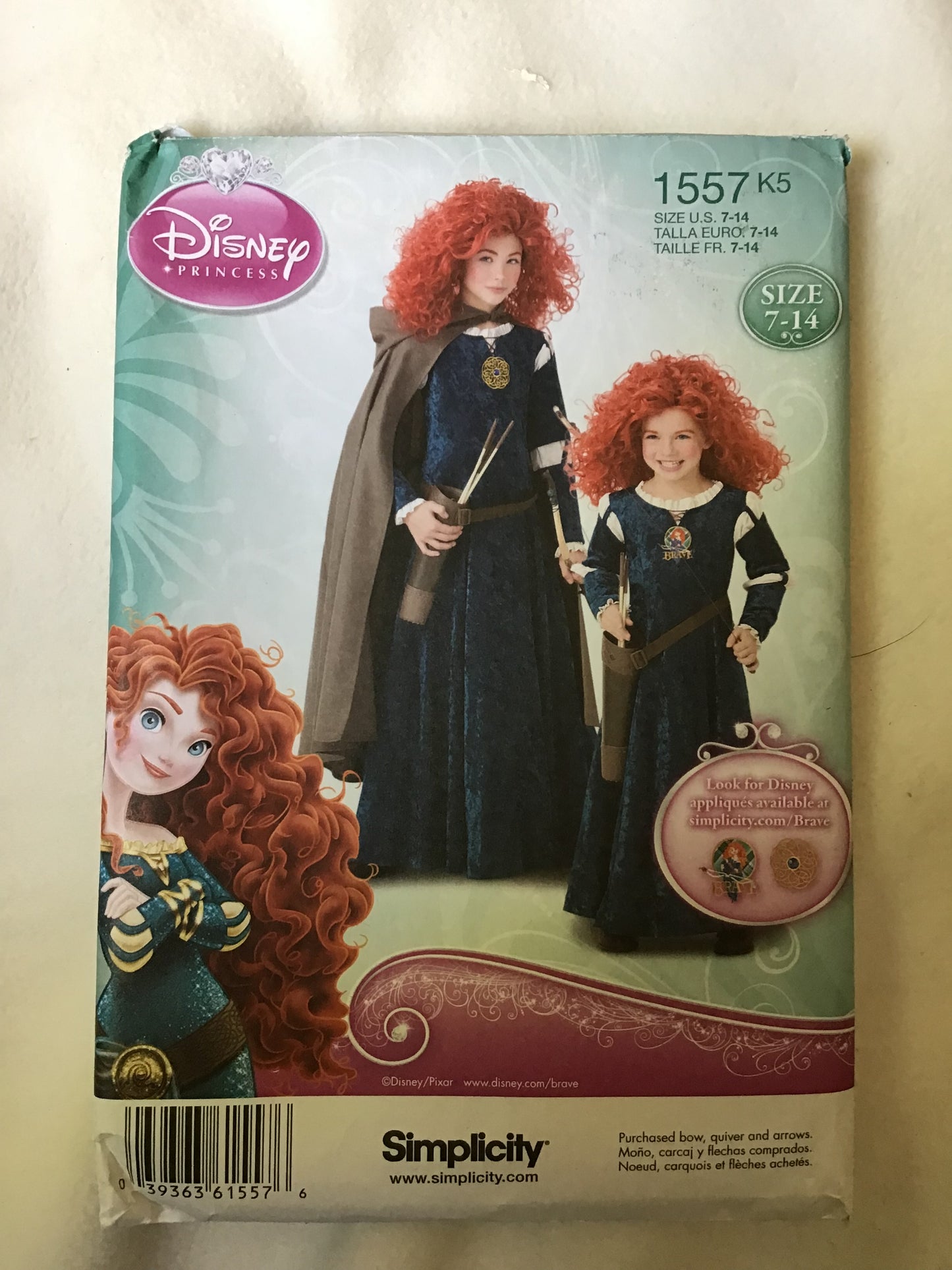 Pattern Simplicity 1557 Disney Brave Dresses Girls' Costume Size 7-14