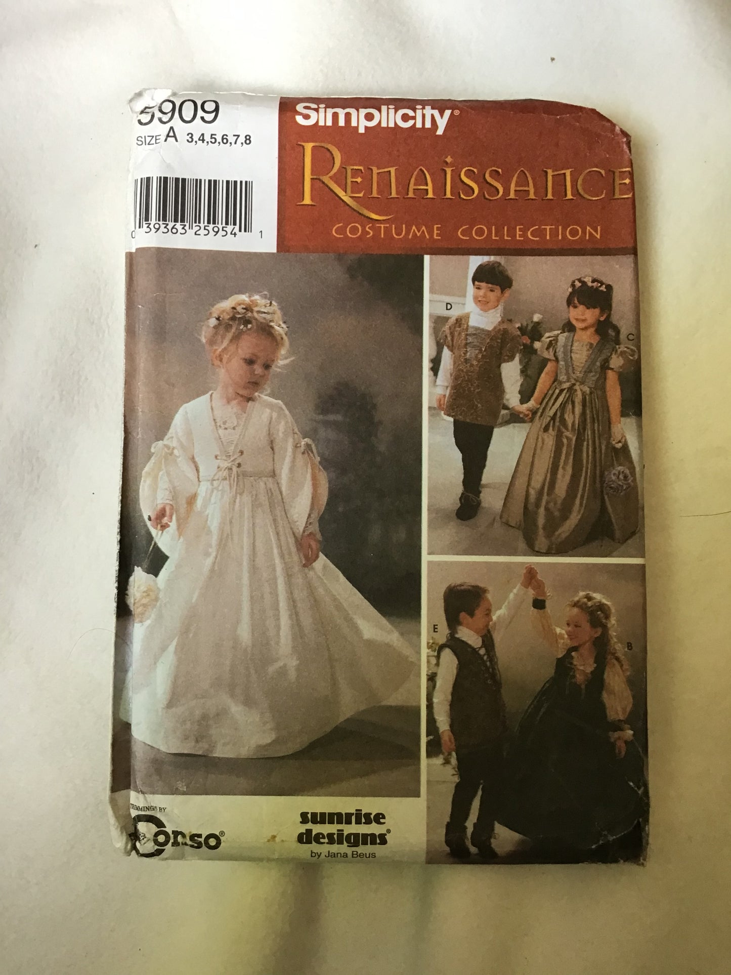 Pattern Simplicity 5909 Renaissance Princess & Boys's Costume Size 3-8
