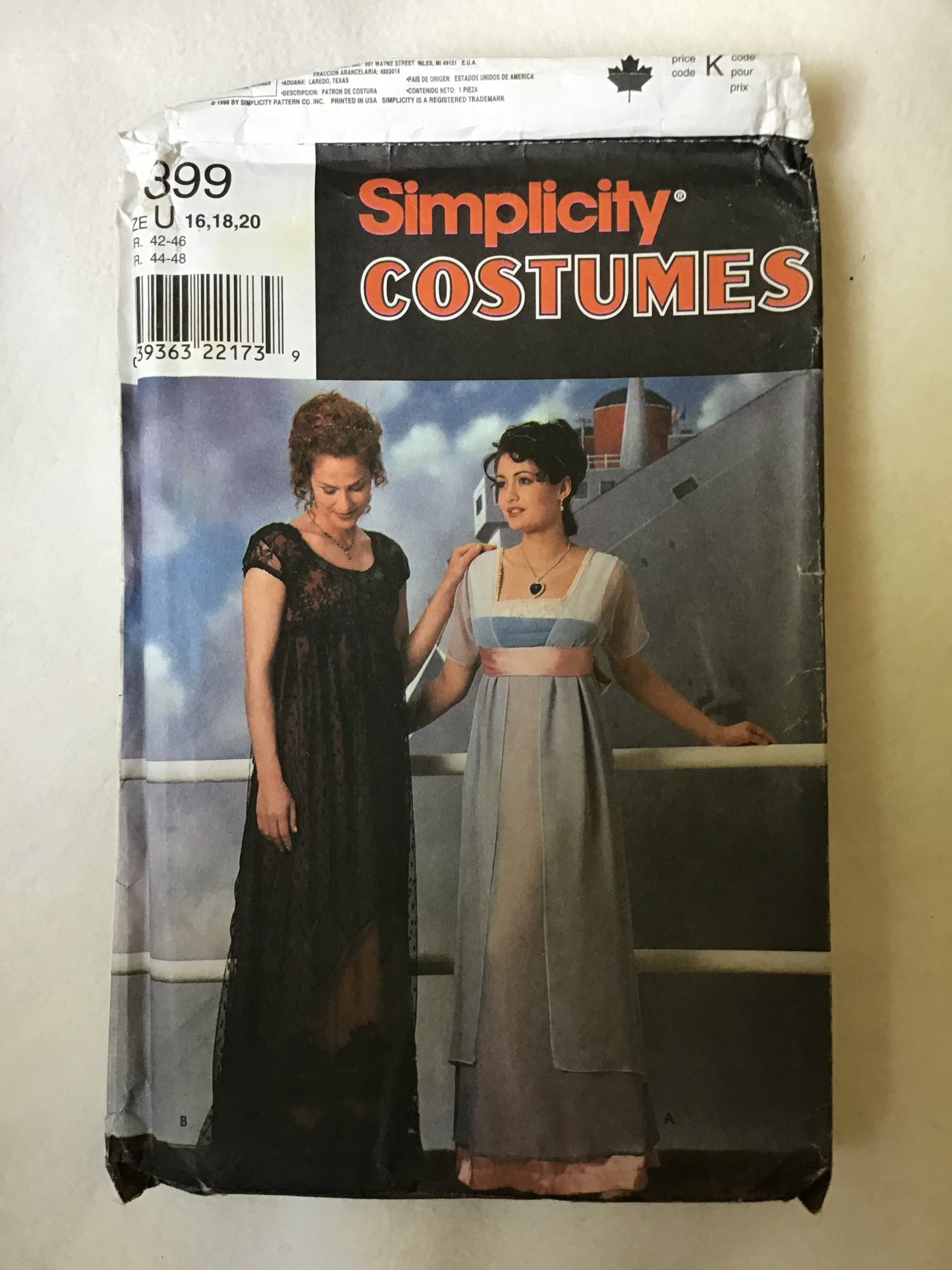 Pattern Simplicity Costumes 8399 Women's Titanic Dresses Size 16-20