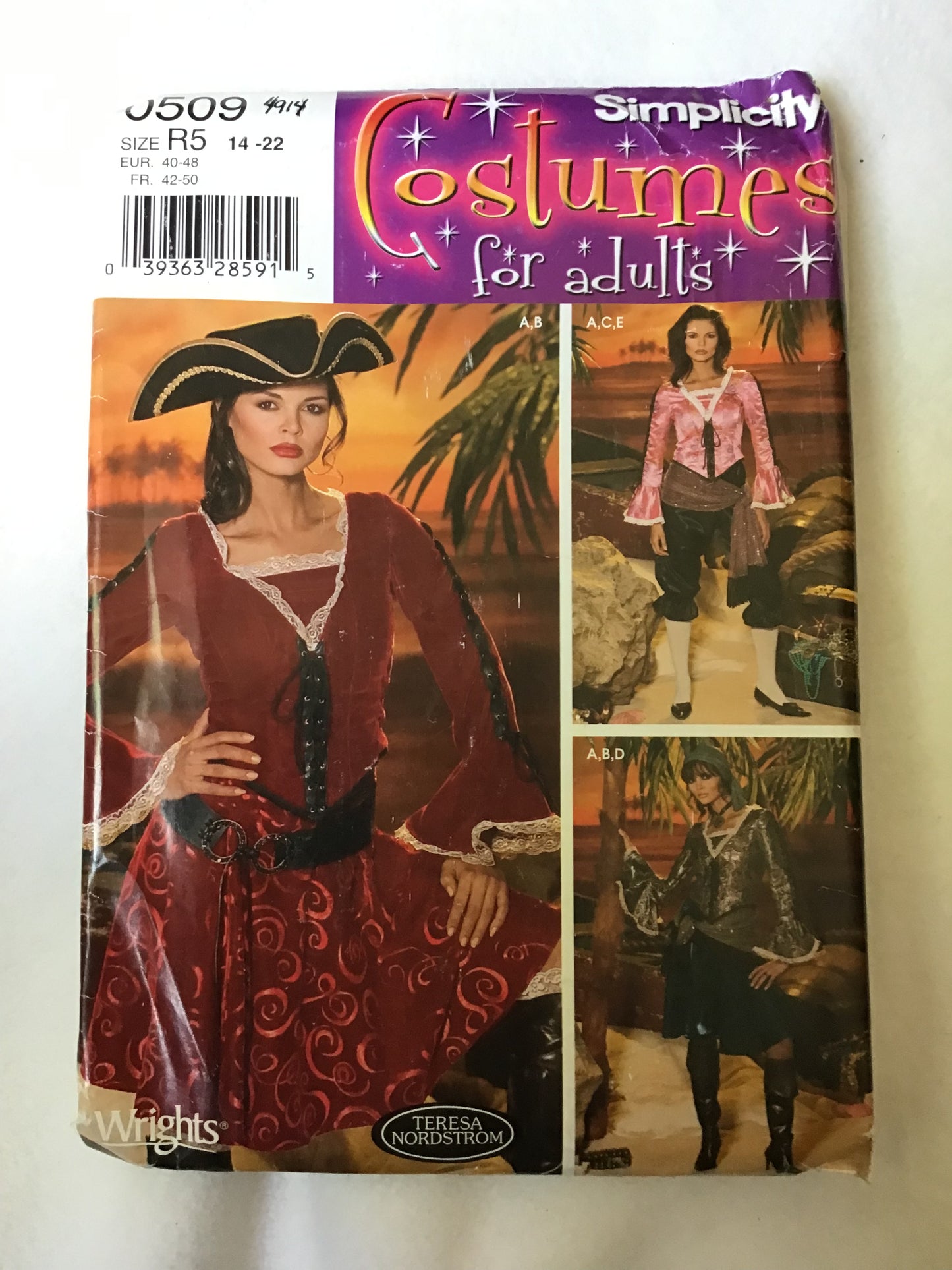 Pattern Simplicity 0509 for Adults Teresa Nordstrom Women's Pirate Costumes Size 14-22