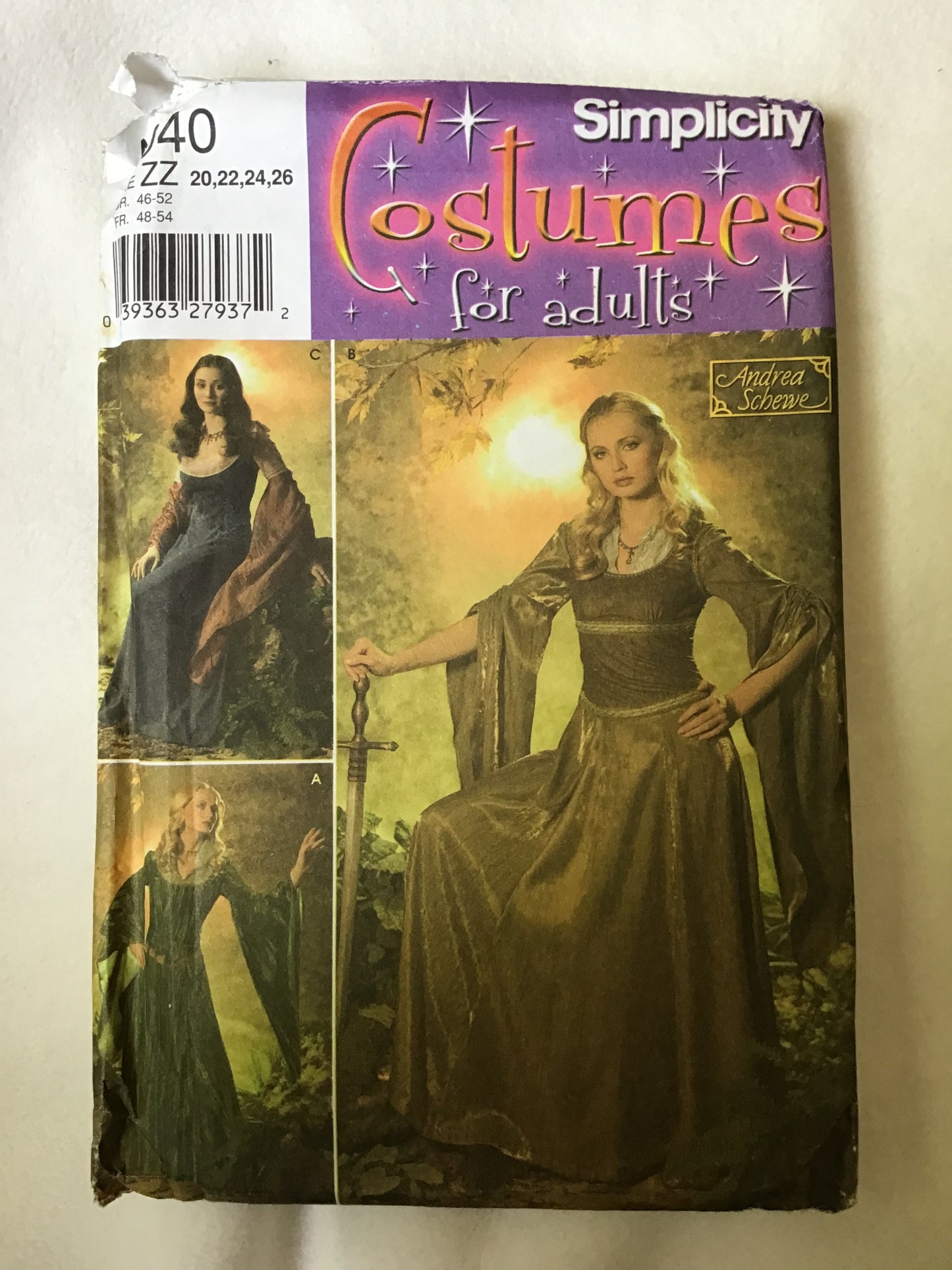 Pattern Simplicity 4940 Costumes for Adults Andrea Schewe Medieval Women's Size 22-26