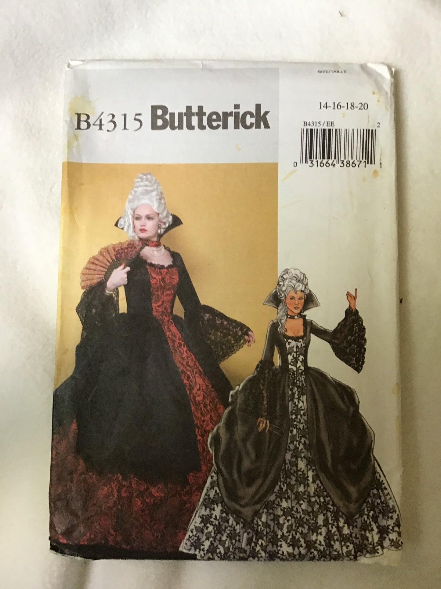 Pattern Butterick B4315 Women's French Revolution Era Dress Costume Size 14-20