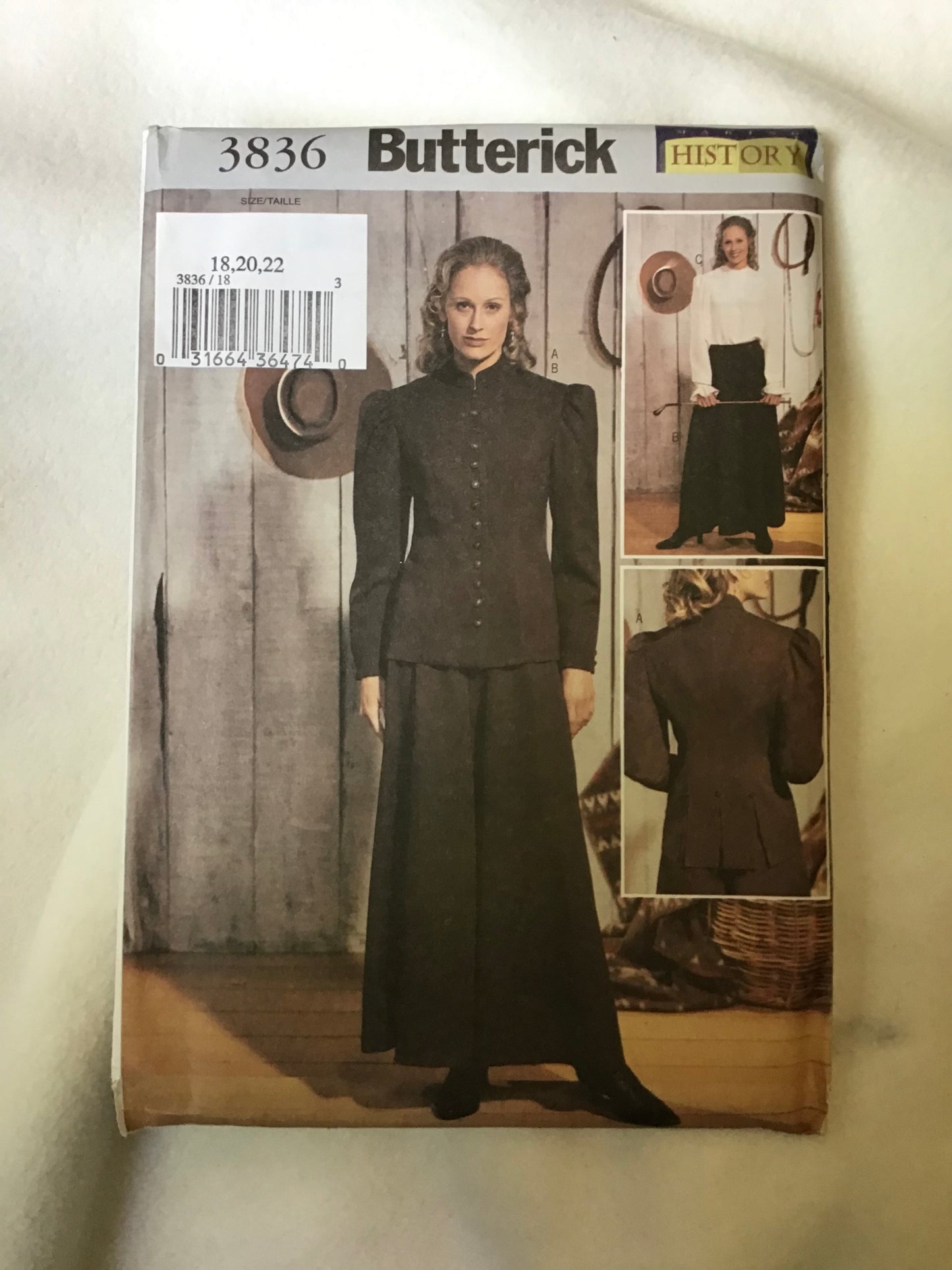 Pattern Butterick 3836 Making History Women's Petite Historical Costume Size 18-22