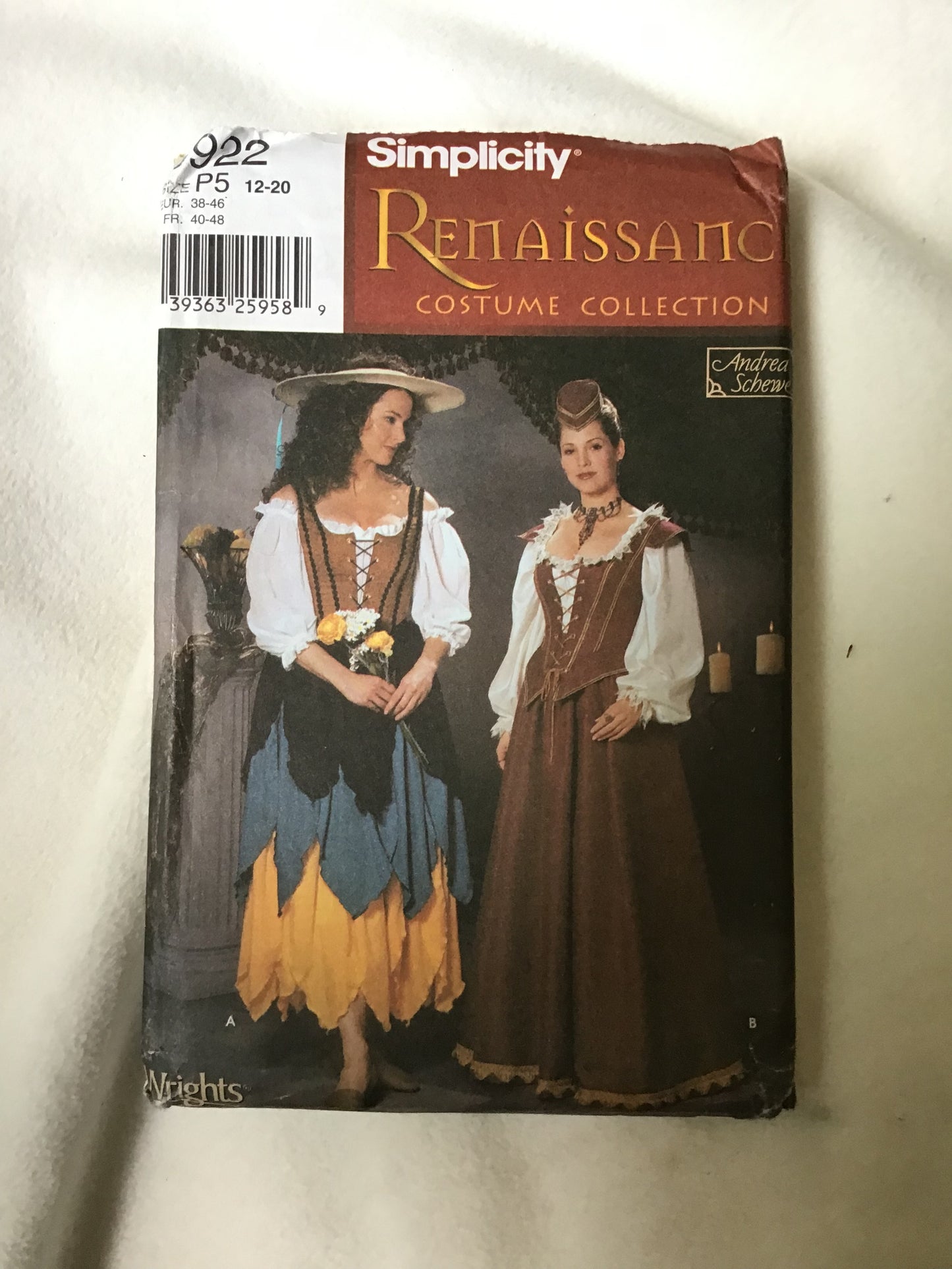 Pattern Simplicity 5922 Renaissance Women's Costume Collection Size 12-20 OOP Rare