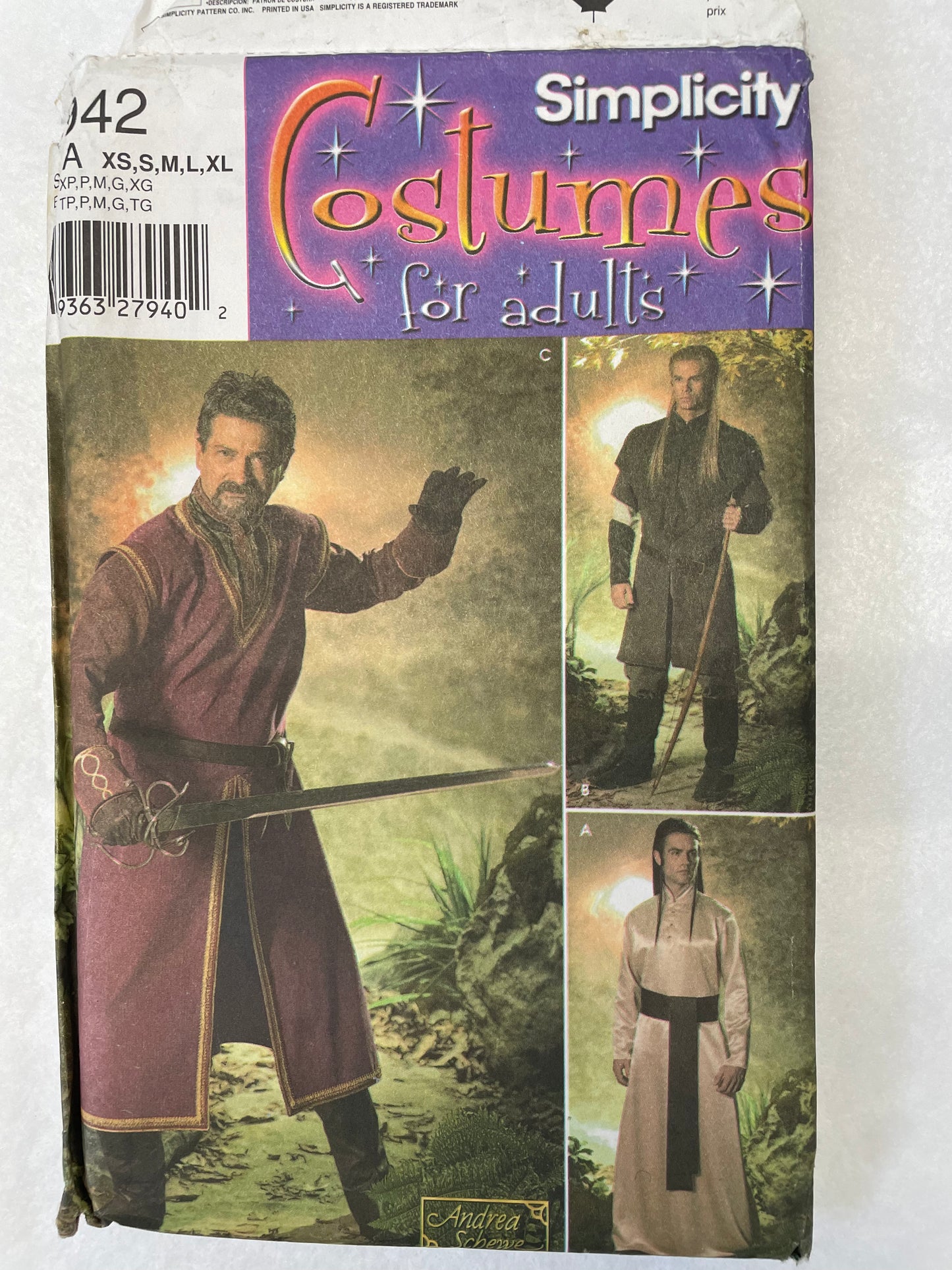 Simplicity Pattern 4942 Men's Costume Tunic, Cape and Gauntlets Size XS-XL