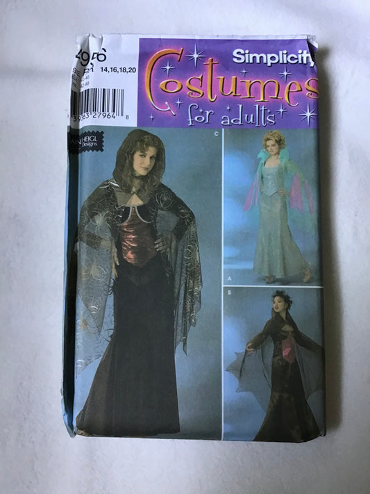 Pattern Simplicity 4956 Costumes Elaine Heigl Women's Witch Costumes Size 14-20