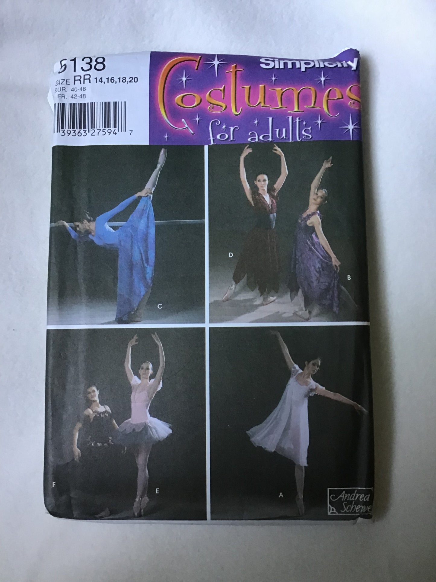 Pattern Simplicity 5138 Costumes for Adults Women's Ballet Costumes Size 14-20