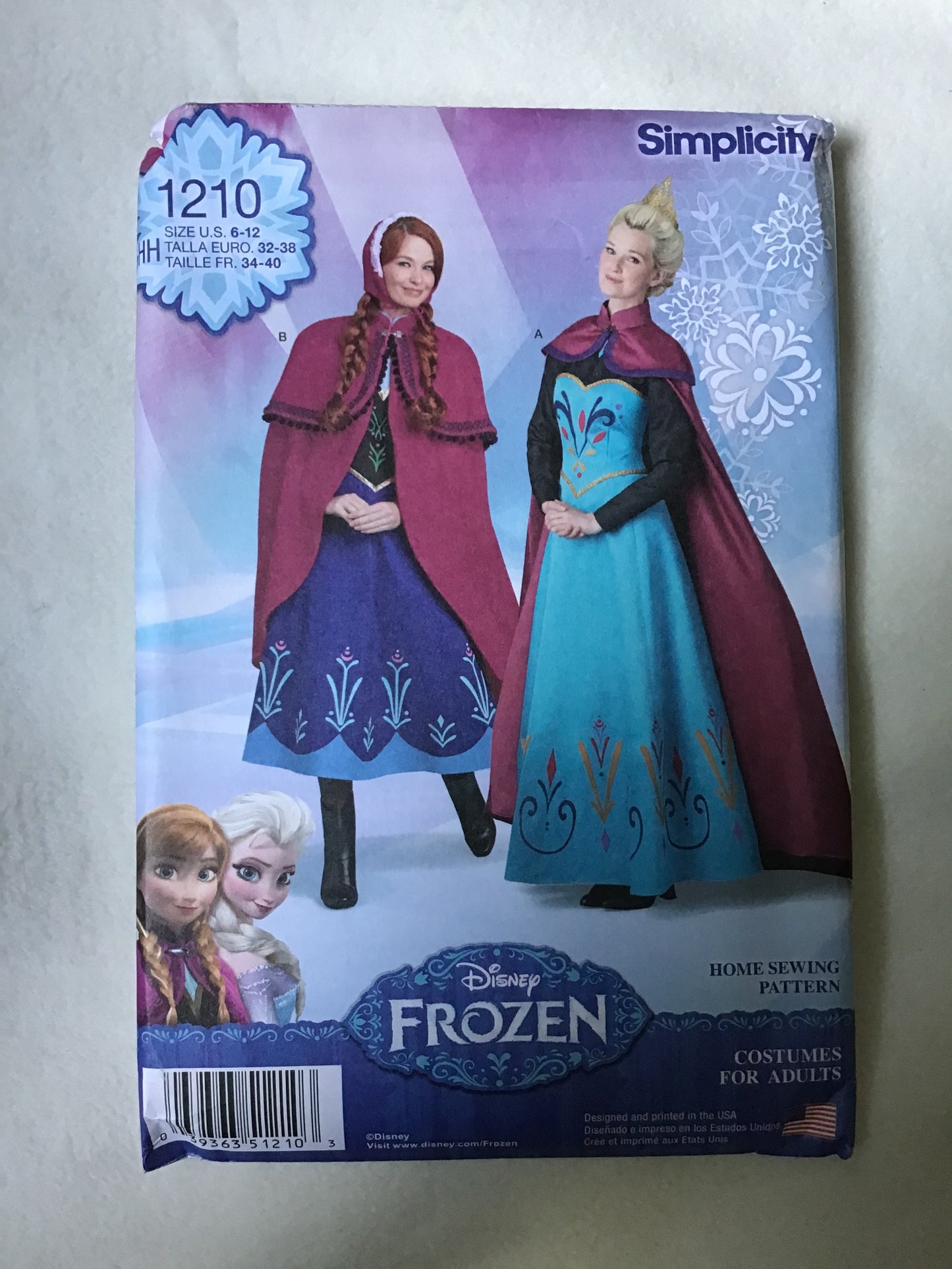 Pattern Simplicity 1210 Disney Frozen Women's Elsa and Ana Costumes Size 6-12