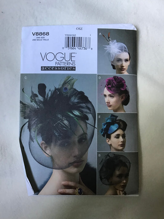 Pattern Vogue Accessories V8868 Crinoline Hair Braid, Metal Hairband, Hair Clips One Size