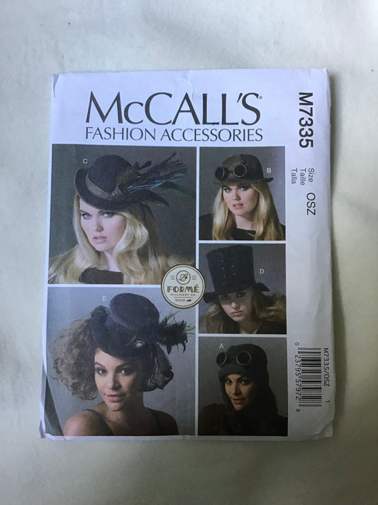 Pattern McCall's Fashion Accessories M7335 Steampunk Hats All Sizes