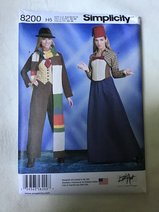 Pattern Simplicity 8200 Women's Doctor Who Inspired Costumes Size 6-14