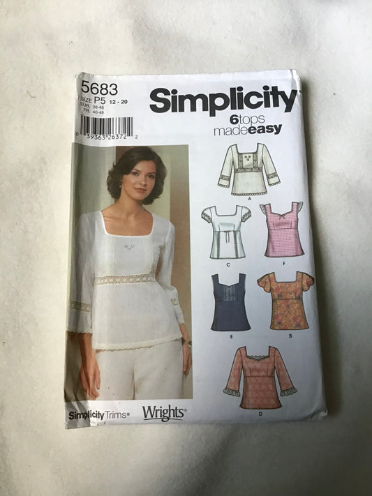 Pattern Simplicity 5683 6 Tops Made Easy Women's Pullover Tops Size 4-20