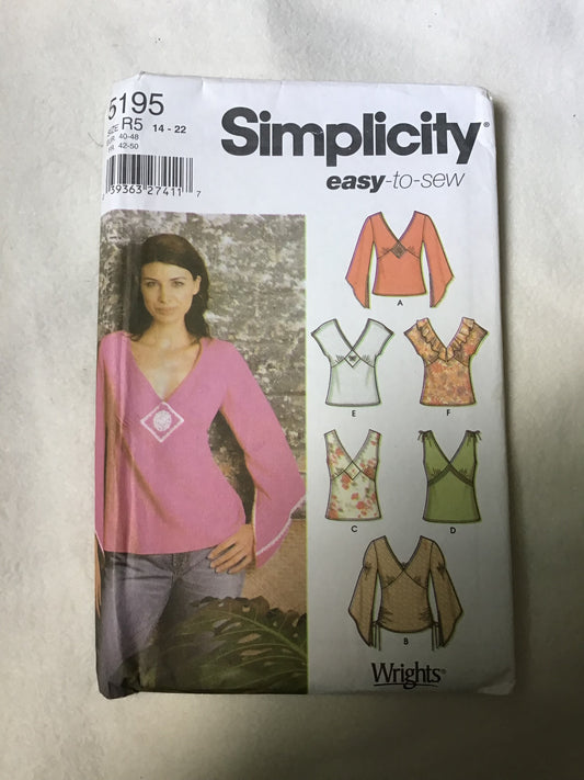 Pattern Simplicity 5195 Easy-To-Sew Women's Top Size 6-22
