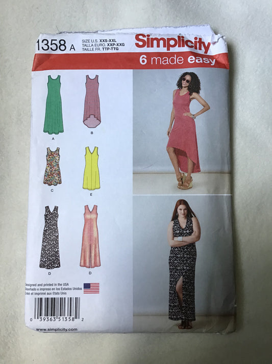 Pattern Simplicity 1358 6 Made Easy Women's Knit Dresses Size 4-26
