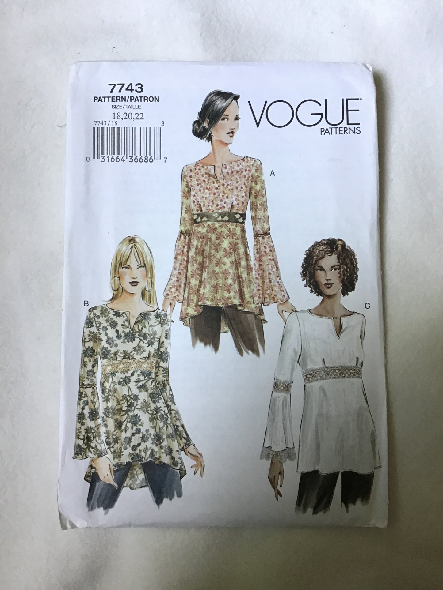 Pattern Vogue 7743 Women's Petite Top Size 6-22