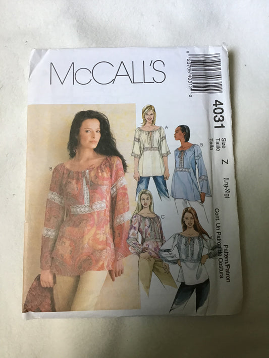 Pattern McCall's 4031 Women's Tops Size 4-22