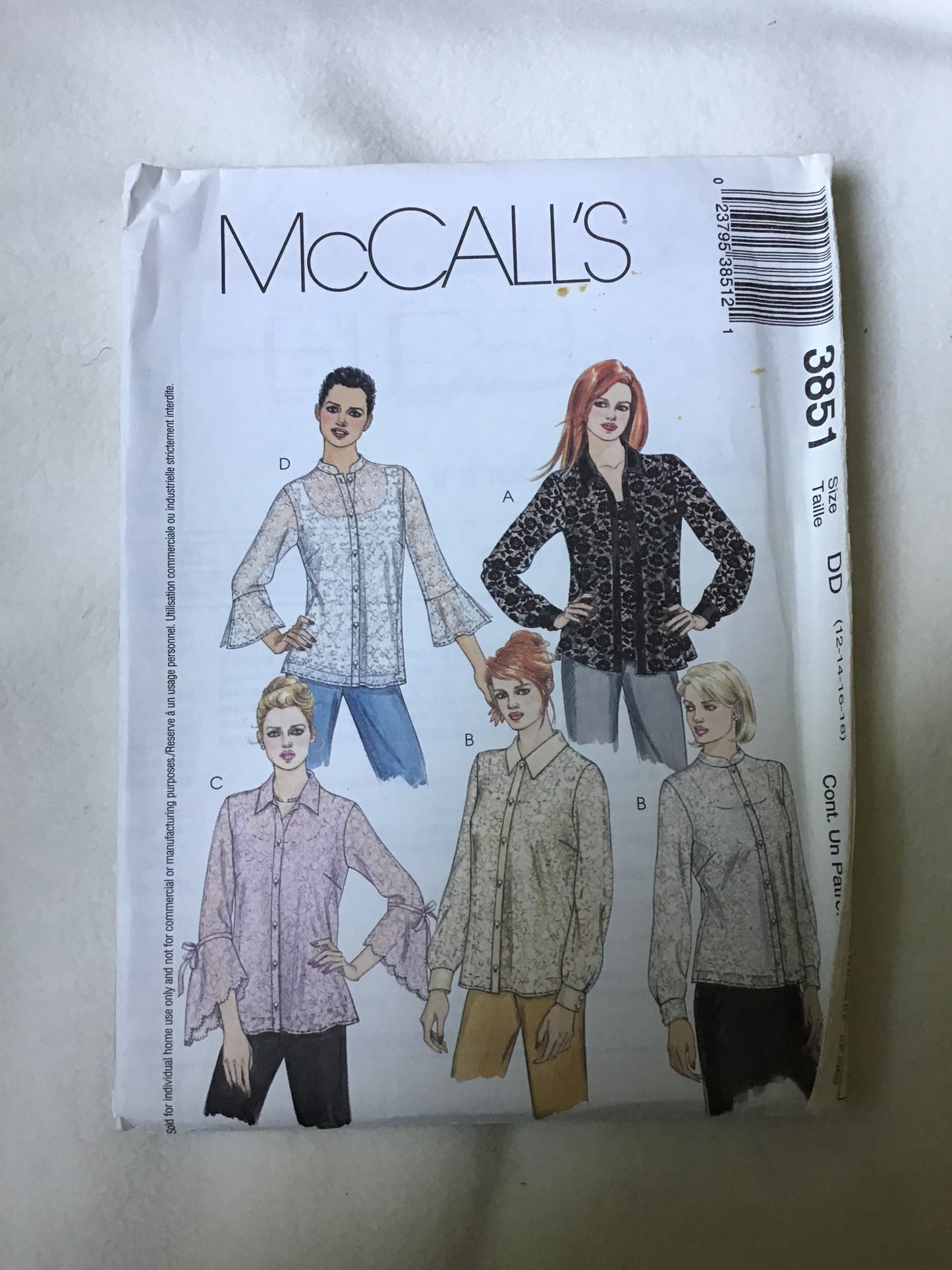 Pattern McCall's 3851 Women's Shirts and Camisoles Size 6-22