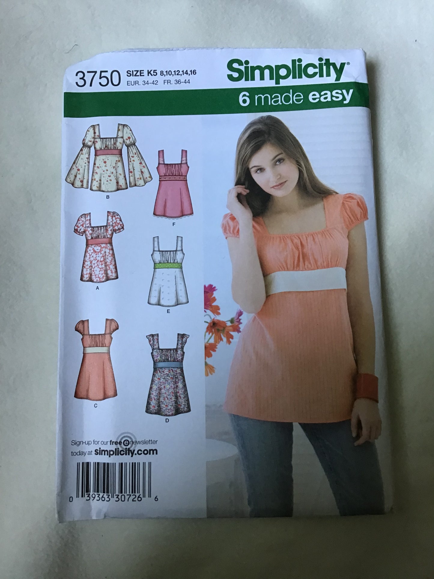 Pattern Simplicity 3750 6 Made Easy Women's Tunic or Top Size 8-24