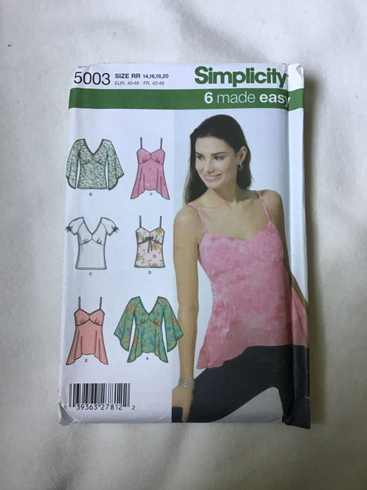 Pattern Simplicity 5003 6 Made Easy Women's Tops Size 6-20
