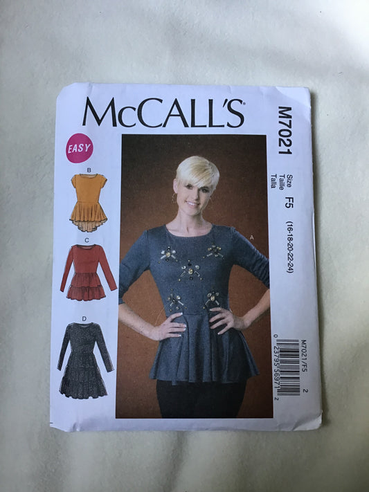 Pattern McCall's M7021 Women's Tops and Tunic Size 16-24